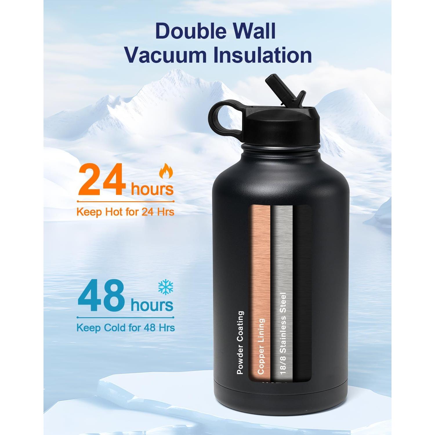 Botella de Agua Aislada INSPI 1.89L con Pajilla y 2 Tapas