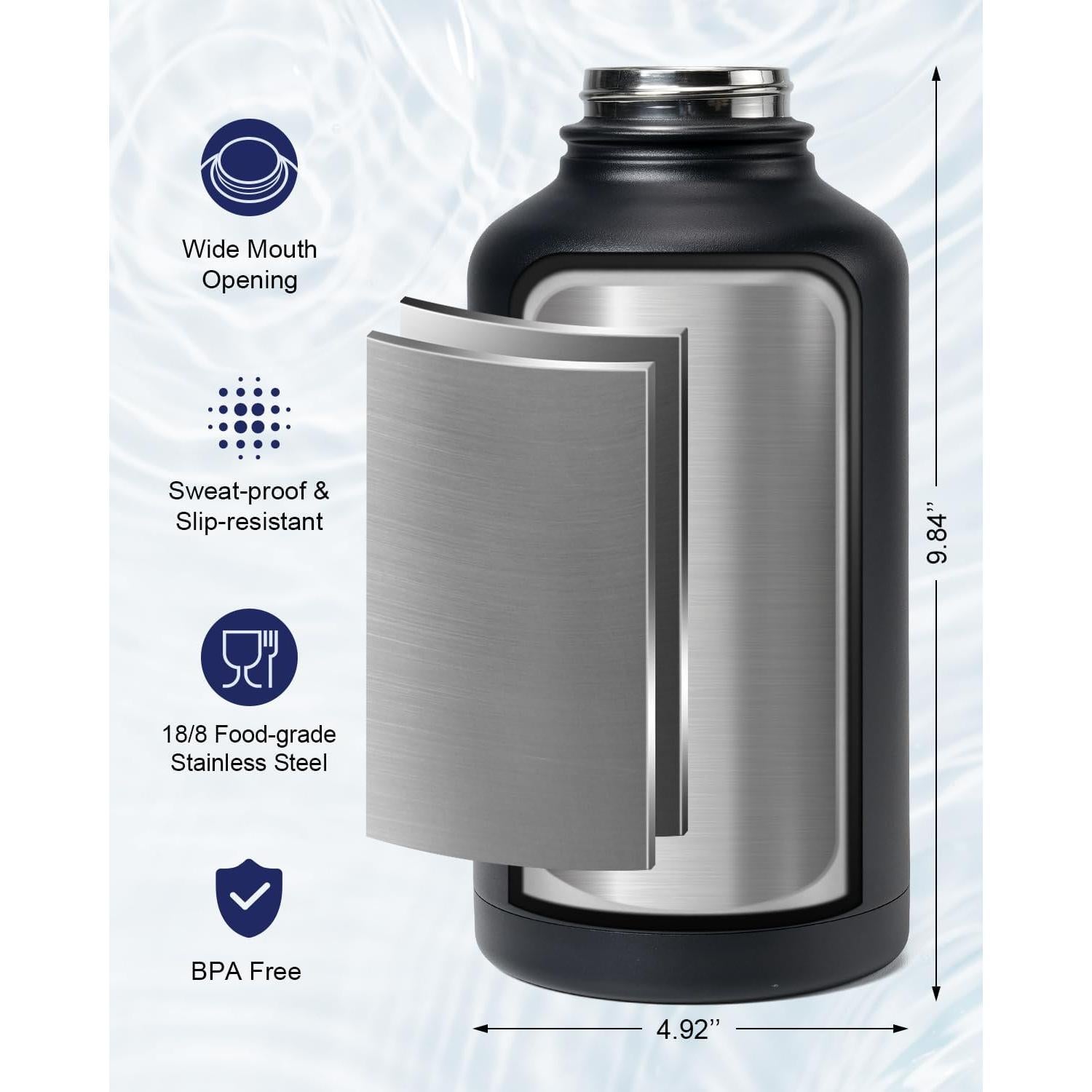 Botella de Agua Aislada INSPI 1.89L con Pajilla y 2 Tapas