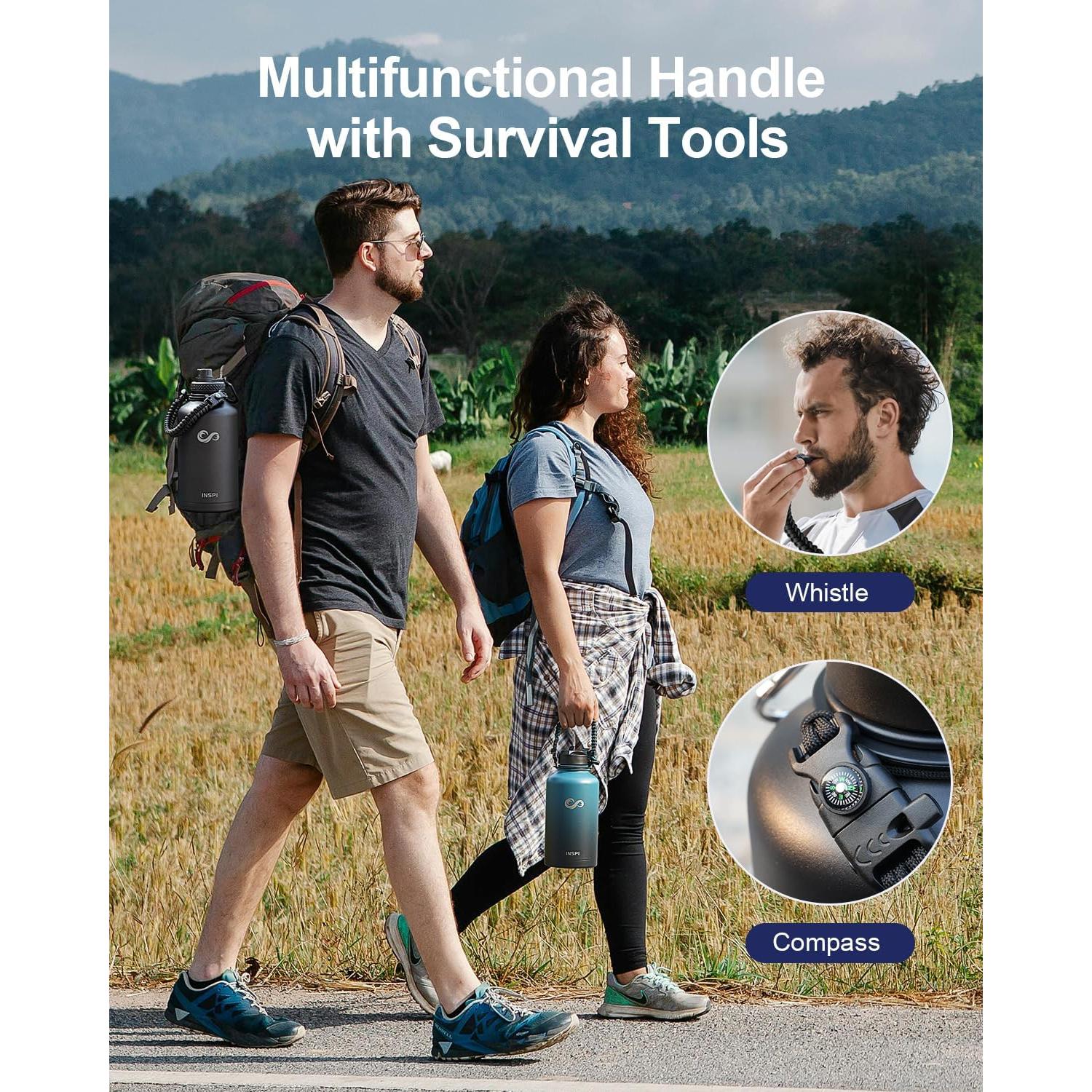 Botella de Agua Aislada INSPI 1.89L con Pajilla y 2 Tapas