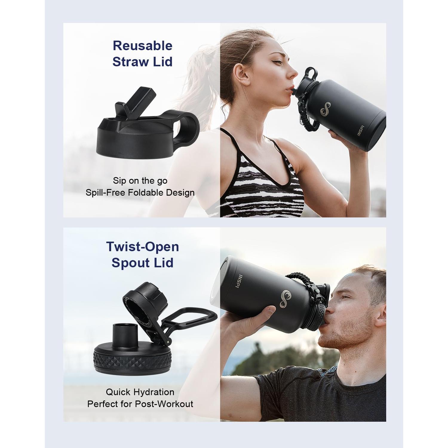 Botella de Agua Aislada INSPI 1.89L con Pajilla y 2 Tapas