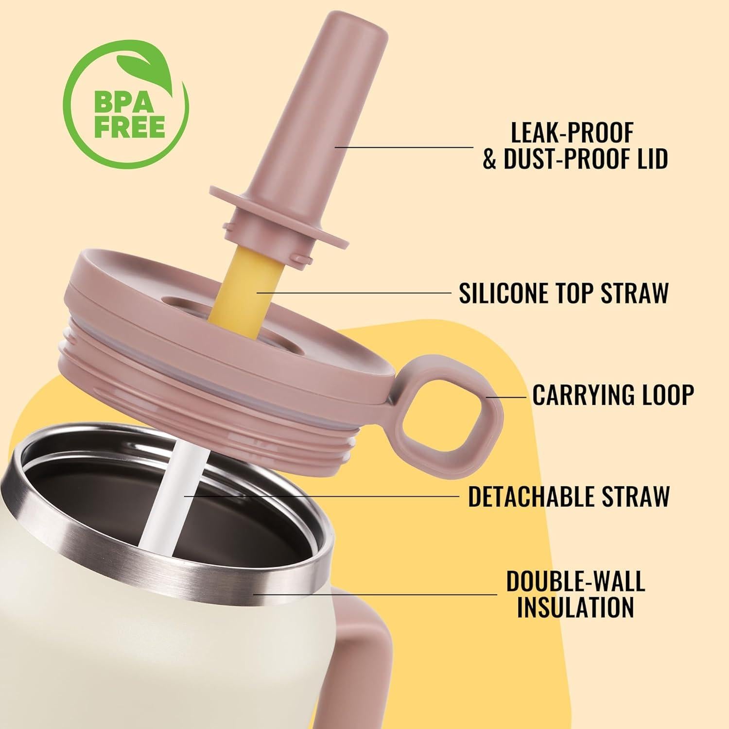 Botella de Agua 1.5L Fijinhom Acero Inoxidable Aislada Caqui