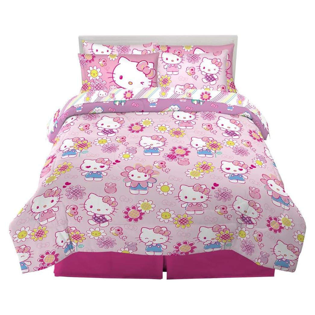 Juego de Ropa de Cama Hello Kitty Franco 7 Piezas Queen