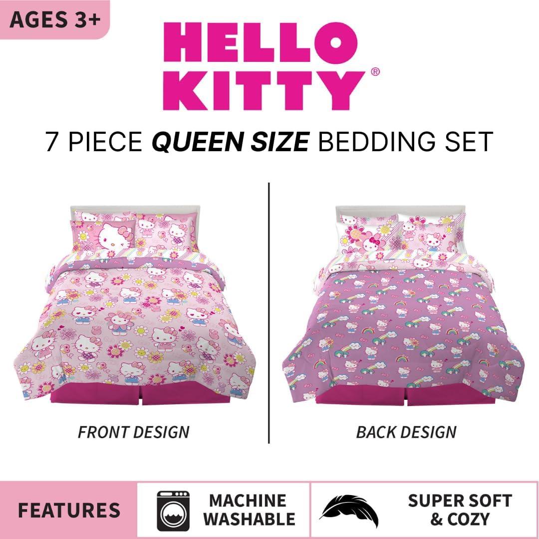 Juego de Ropa de Cama Hello Kitty Franco 7 Piezas Queen