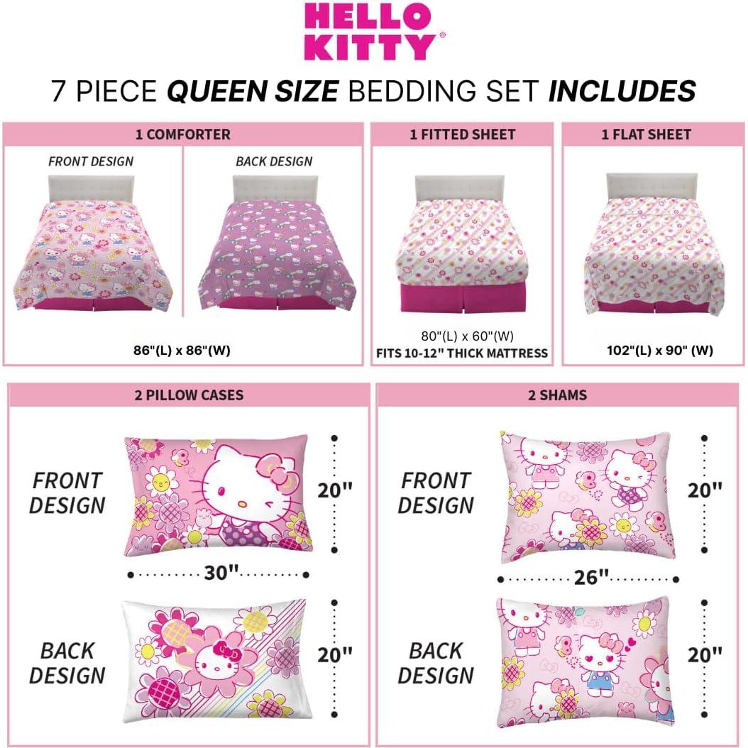 Juego de Ropa de Cama Hello Kitty Franco 7 Piezas Queen