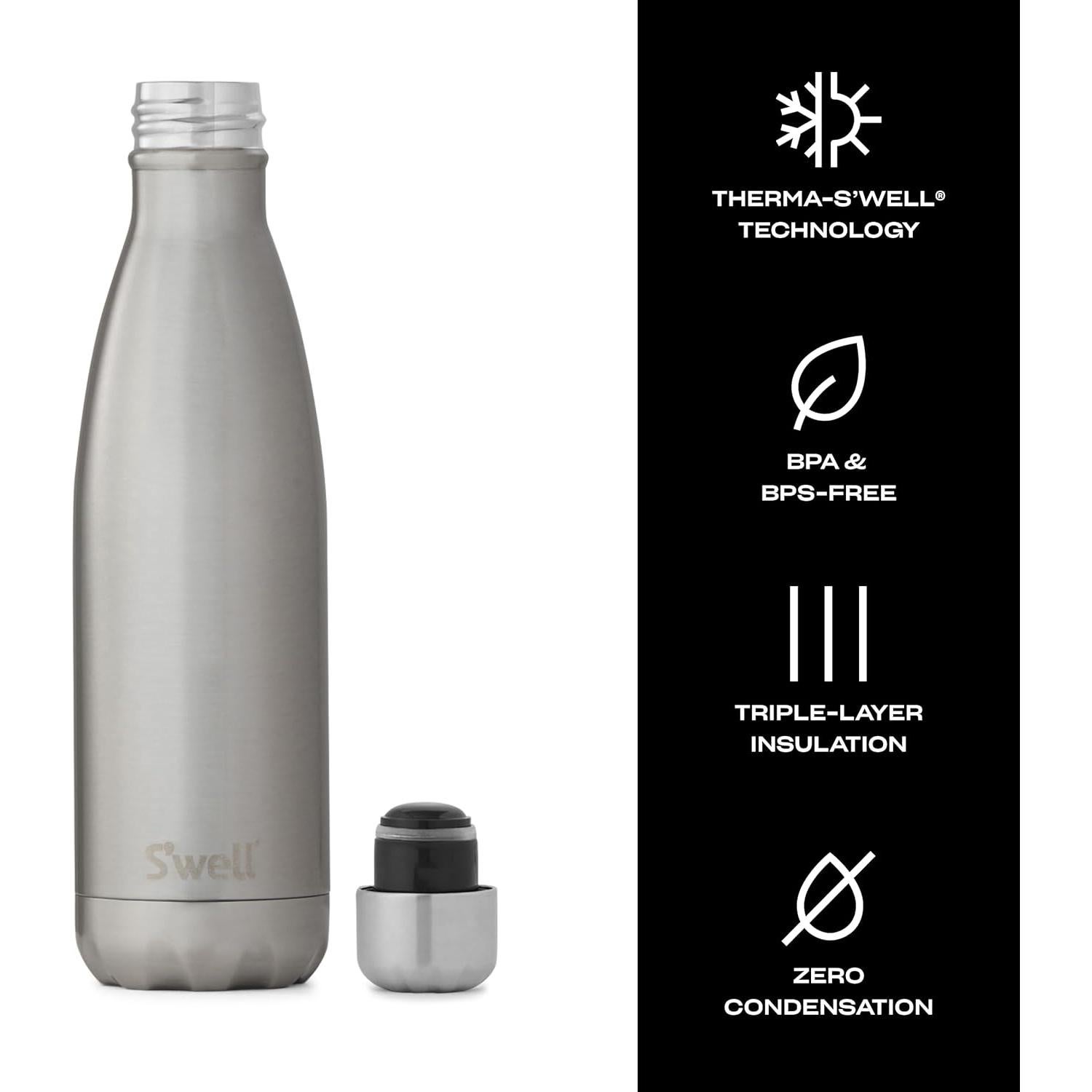 Botella de Agua S'well 500 ml Acero Inoxidable Plata Aislada