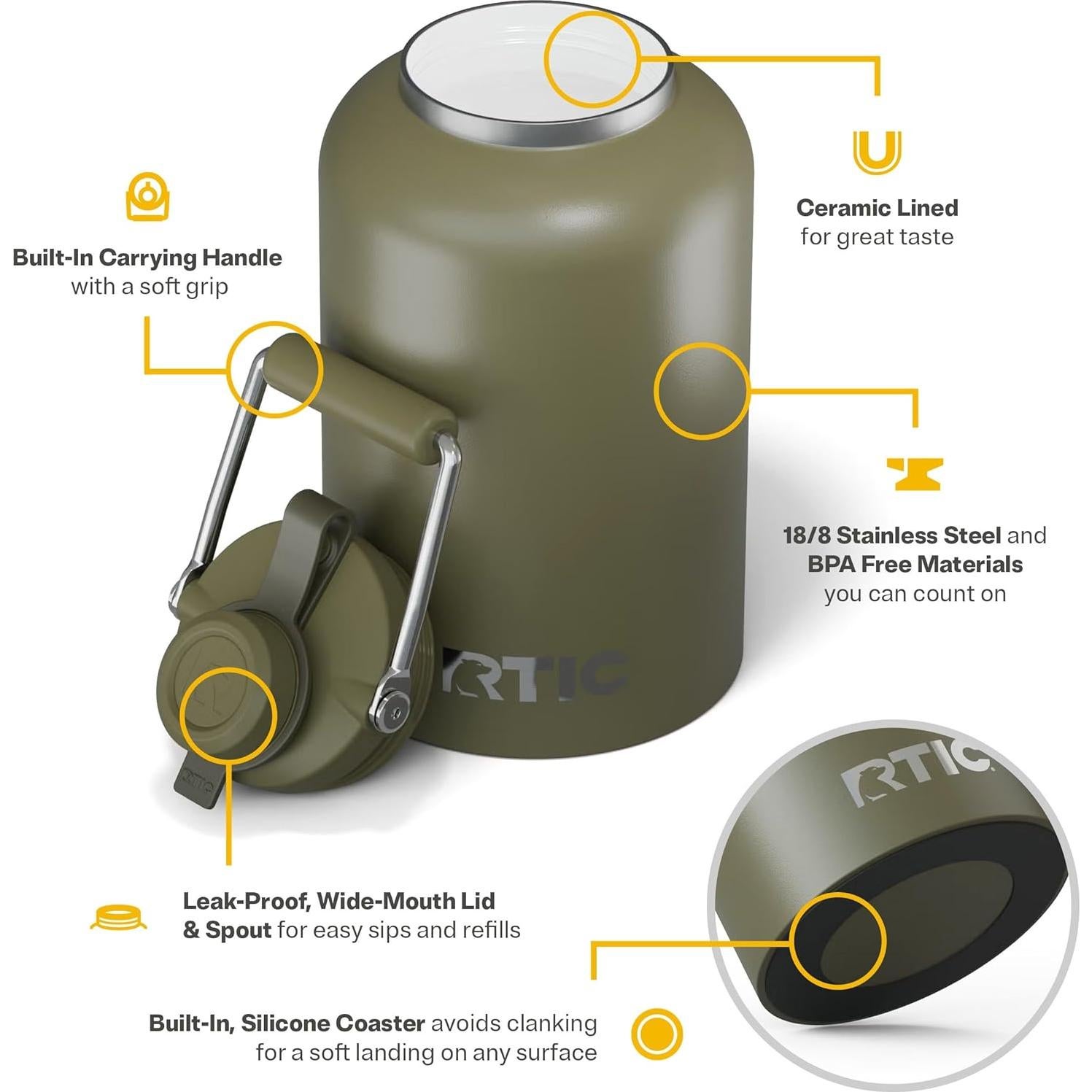Jarra Outback RTIC 1 Galón Acero Inoxidable Aislada Oliva