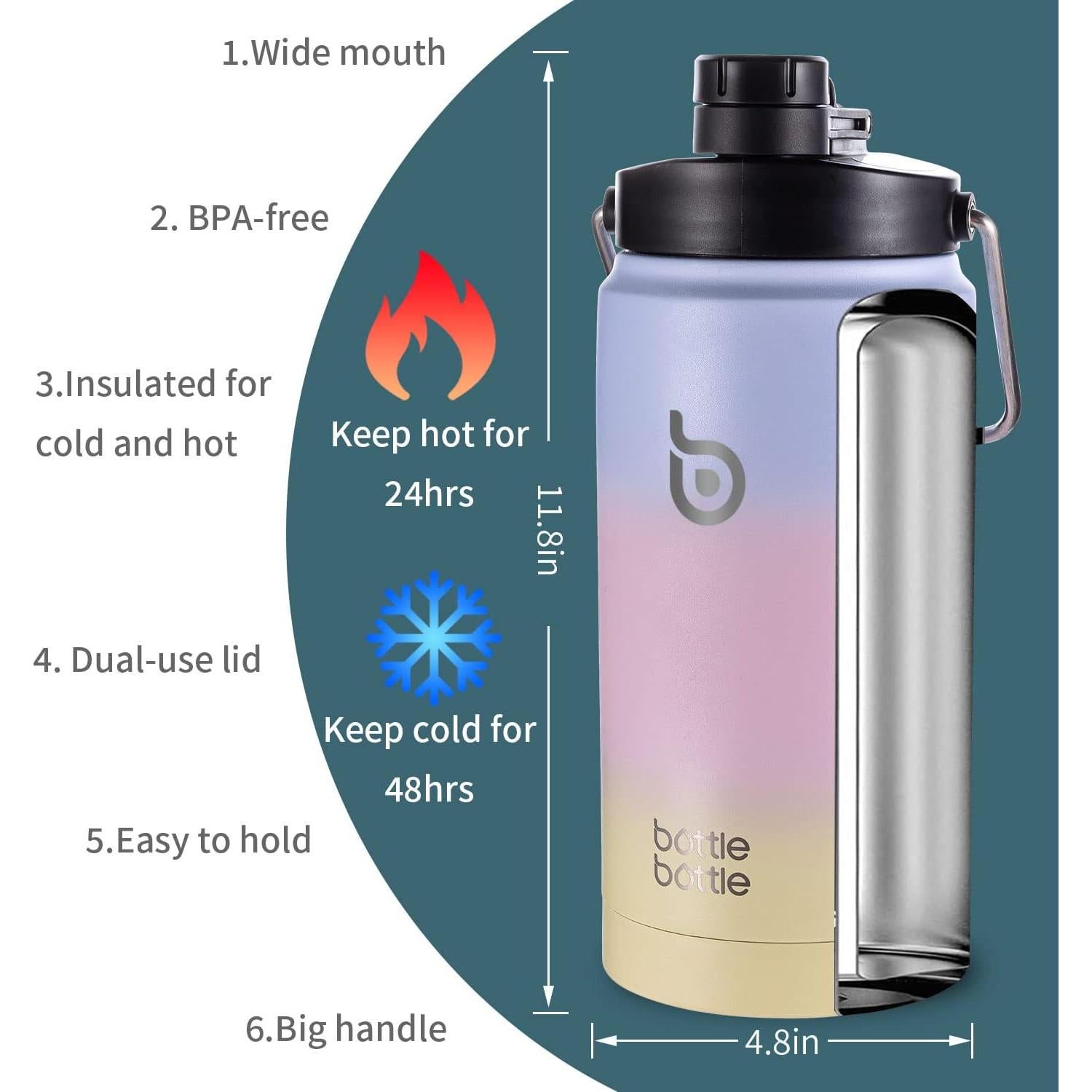 Botella de Agua Aislada 1.81L BOTELLA BOTELLA con Pajilla