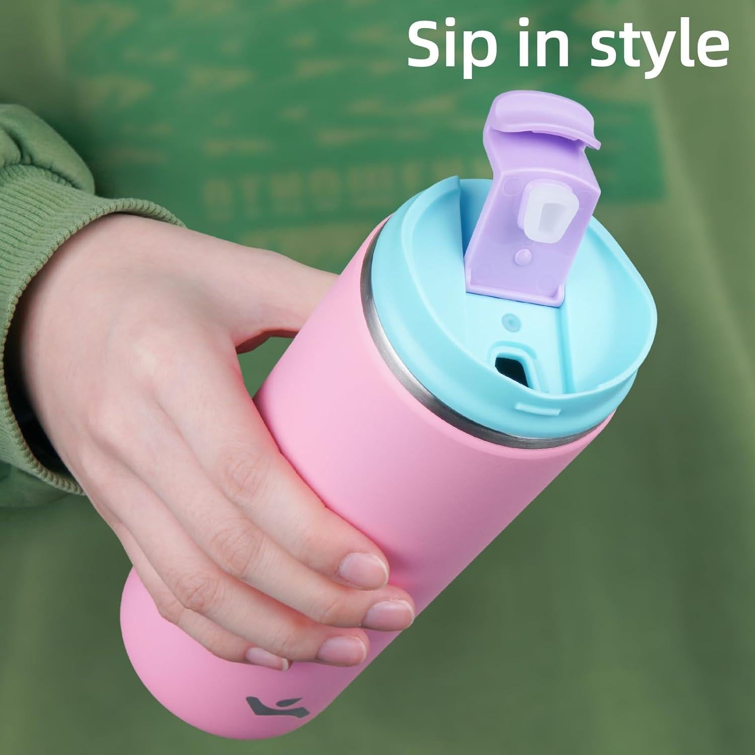 Taza de café de viaje Konokyo 12 oz Acero inoxidable Rosa