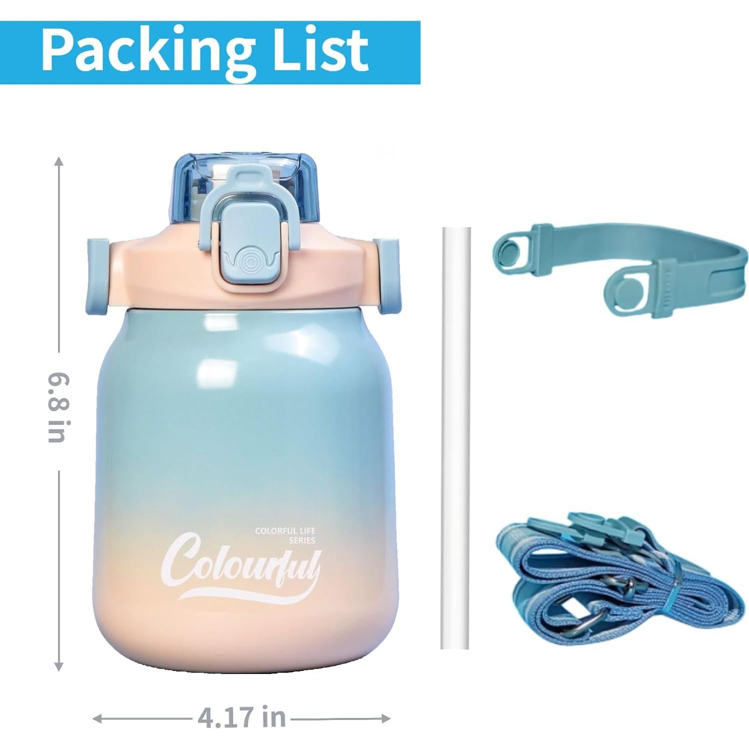 Botella de Agua Aislada TCKJ 620ml Acero Inoxidable Azul Claro