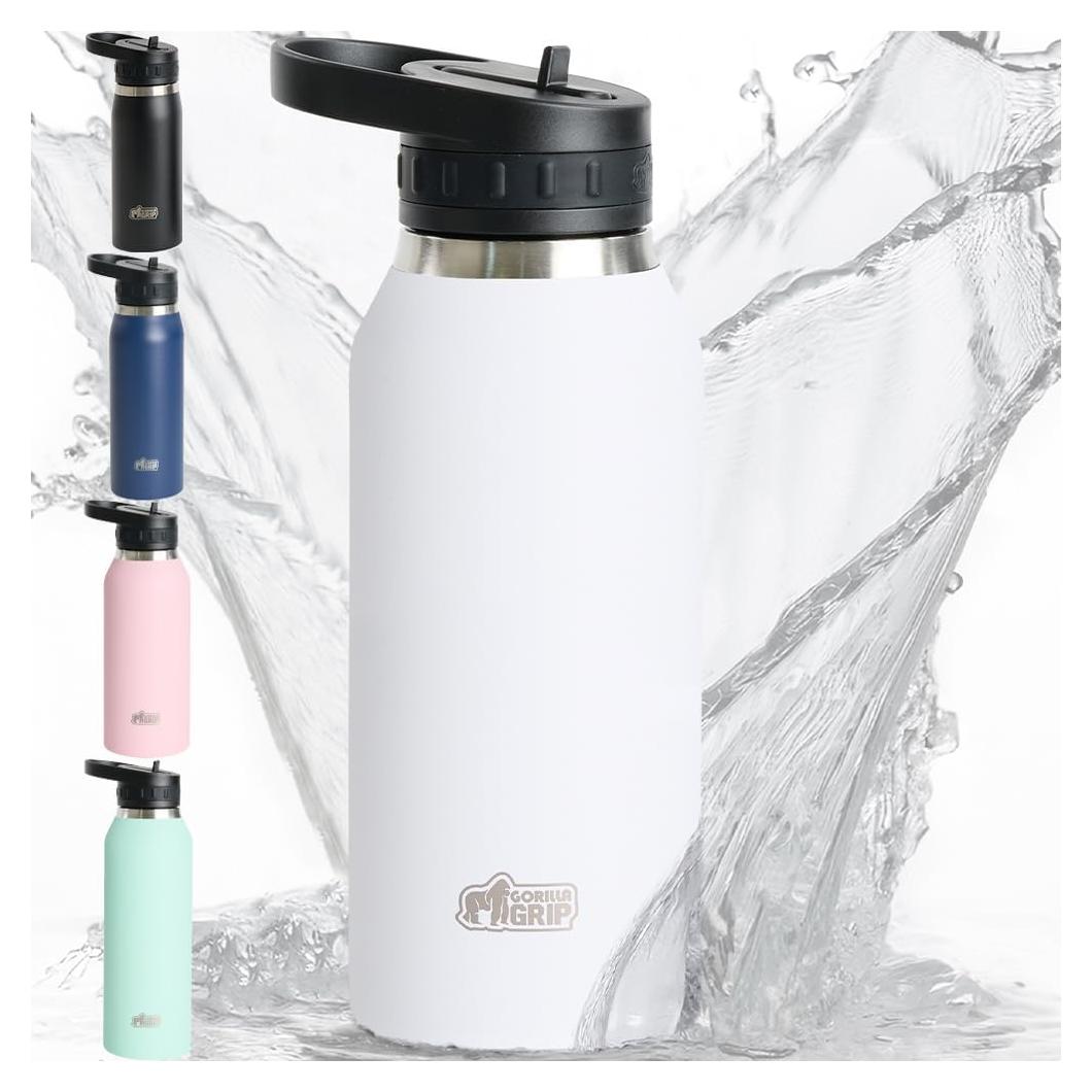 Botella de Agua Aislada Gorilla Grip 32 oz Blanca Acero Inoxidable