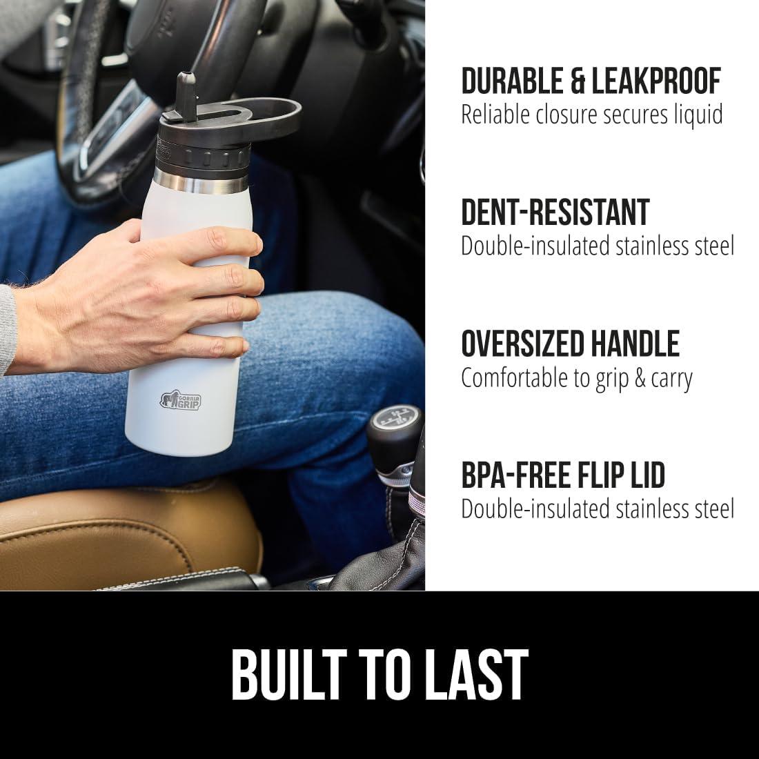 Botella de Agua Aislada Gorilla Grip 32 oz Blanca Acero Inoxidable