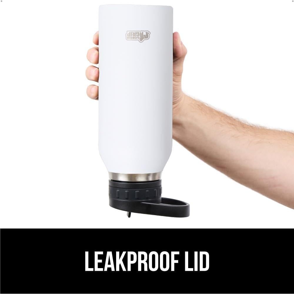 Botella de Agua Aislada Gorilla Grip 32 oz Blanca Acero Inoxidable