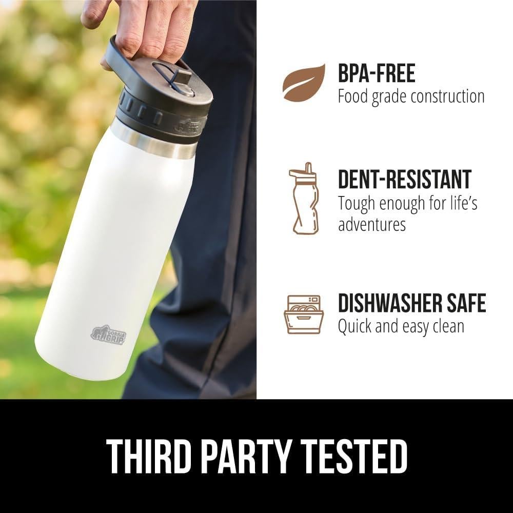 Botella de Agua Aislada Gorilla Grip 32 oz Blanca Acero Inoxidable