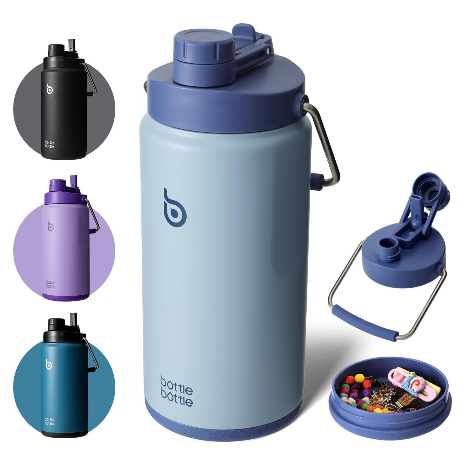 Botella de Agua Aislada 1L BOTELLA BOTELLA Azul con Pajilla