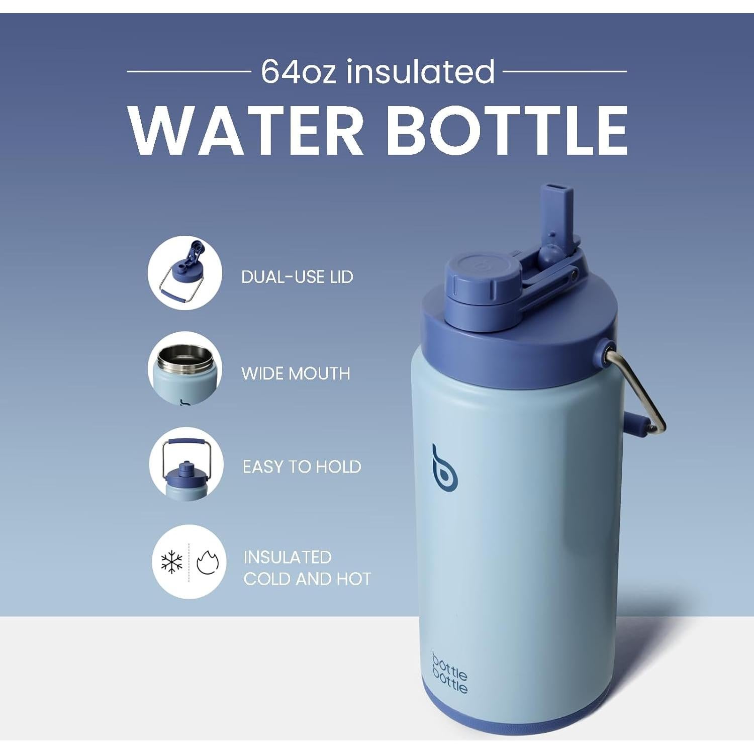 Botella de Agua Aislada 1L BOTELLA BOTELLA Azul con Pajilla