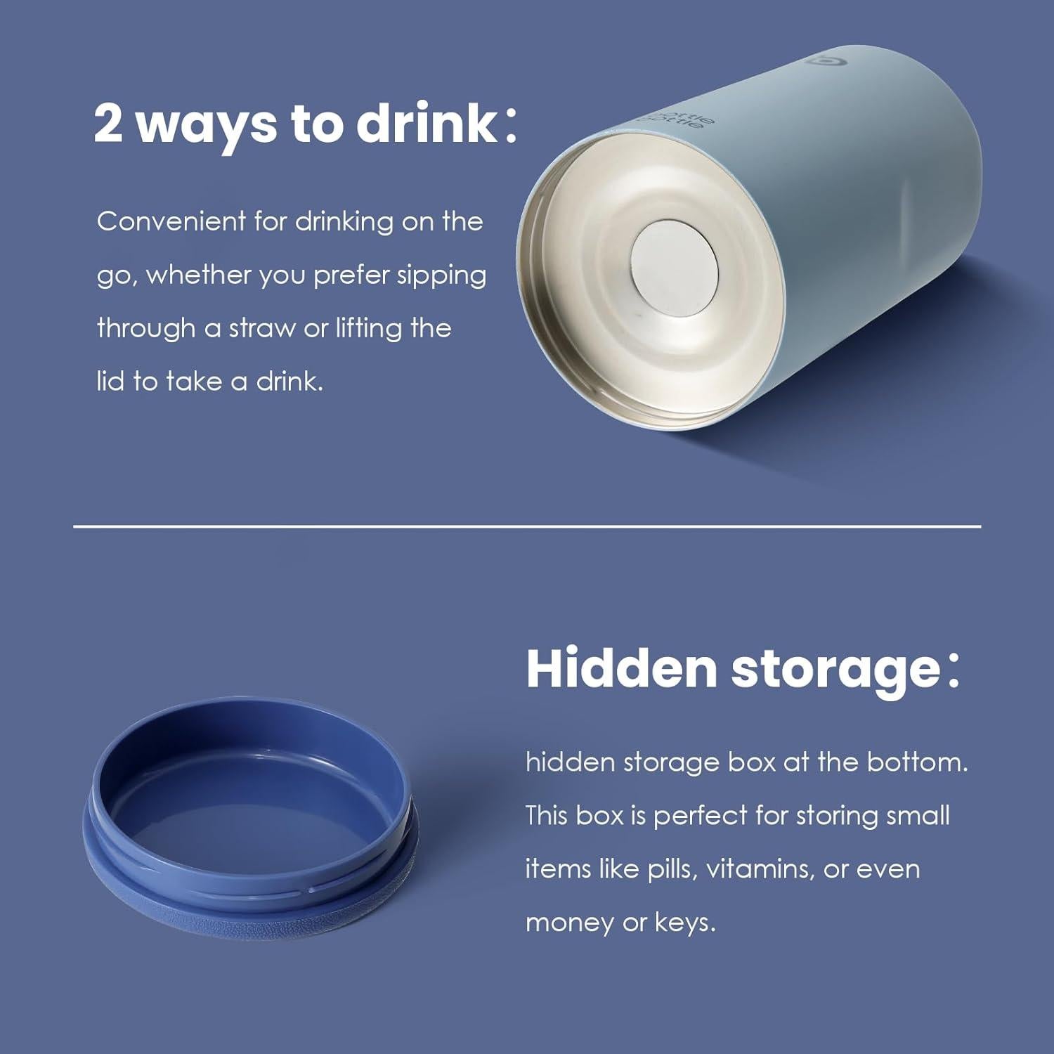 Botella de Agua Aislada 1L BOTELLA BOTELLA Azul con Pajilla