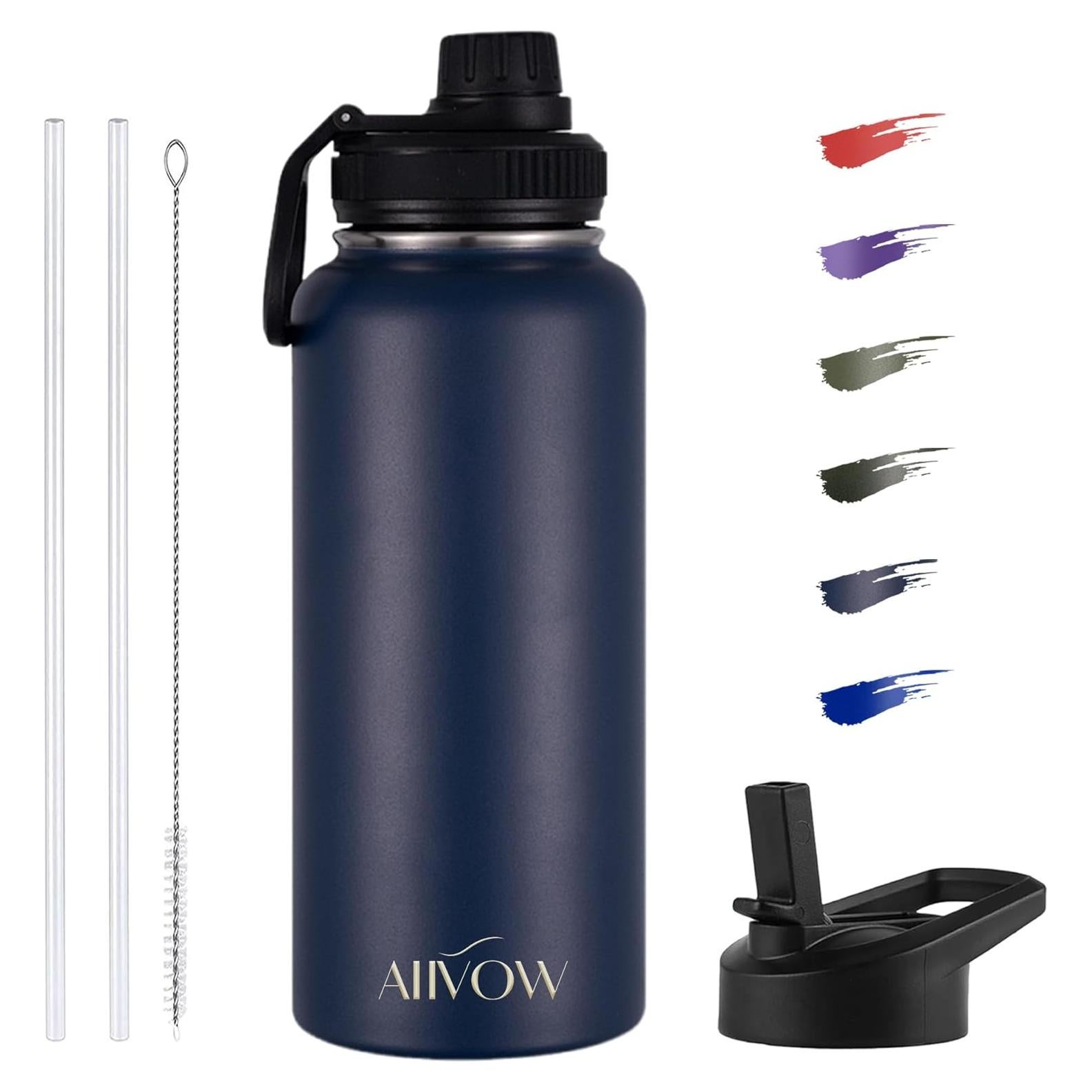 Botella de Agua Aislada Aiivow 946ml con Pajilla y Tapa