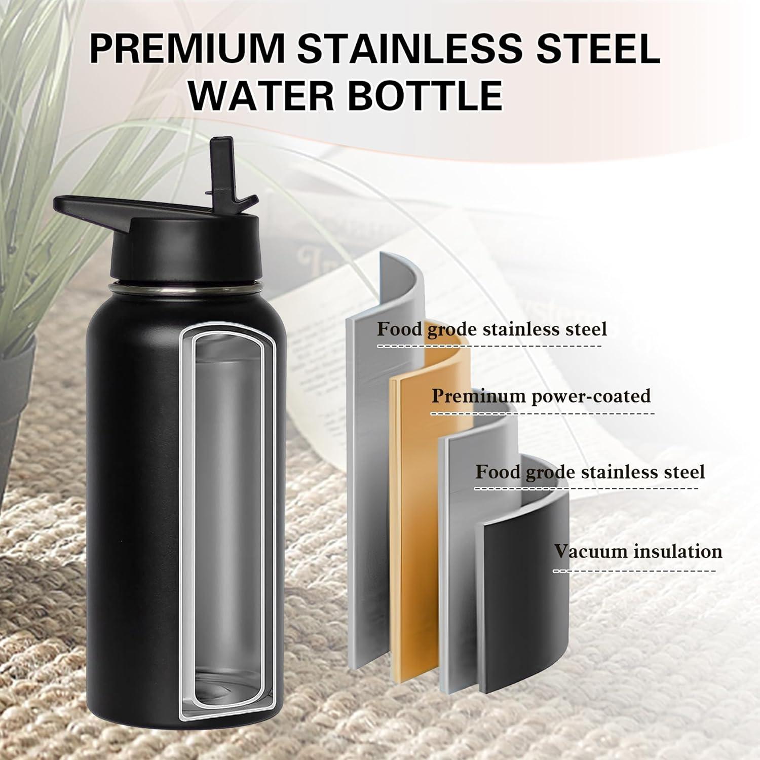 Botella de Agua Aislada Aiivow 946ml con Pajilla y Tapa