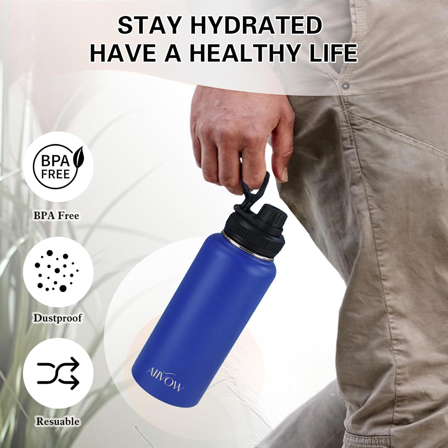 Botella de Agua Aislada Aiivow 946ml con Pajilla y Tapa