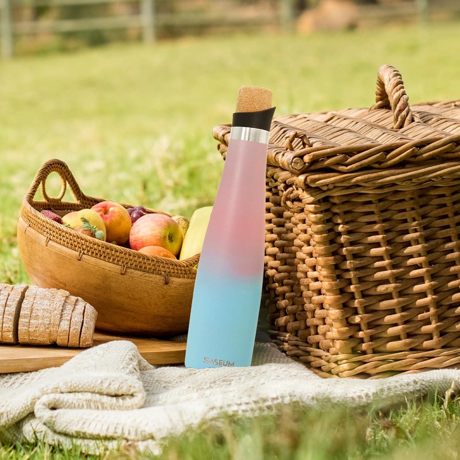 Botella de Agua SASEUM 32 oz Acero Inoxidable Aislada Rosa y Azul