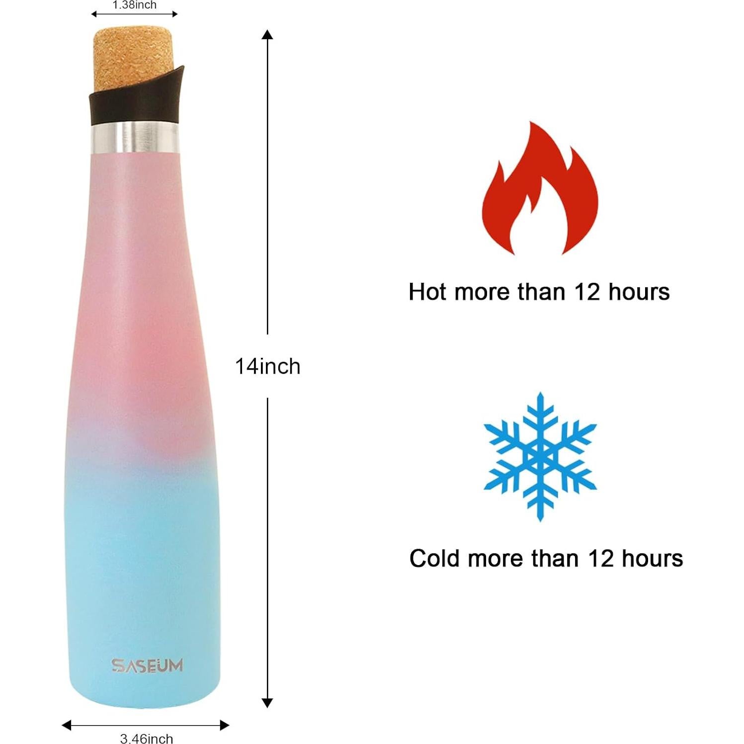 Botella de Agua SASEUM 32 oz Acero Inoxidable Aislada Rosa y Azul