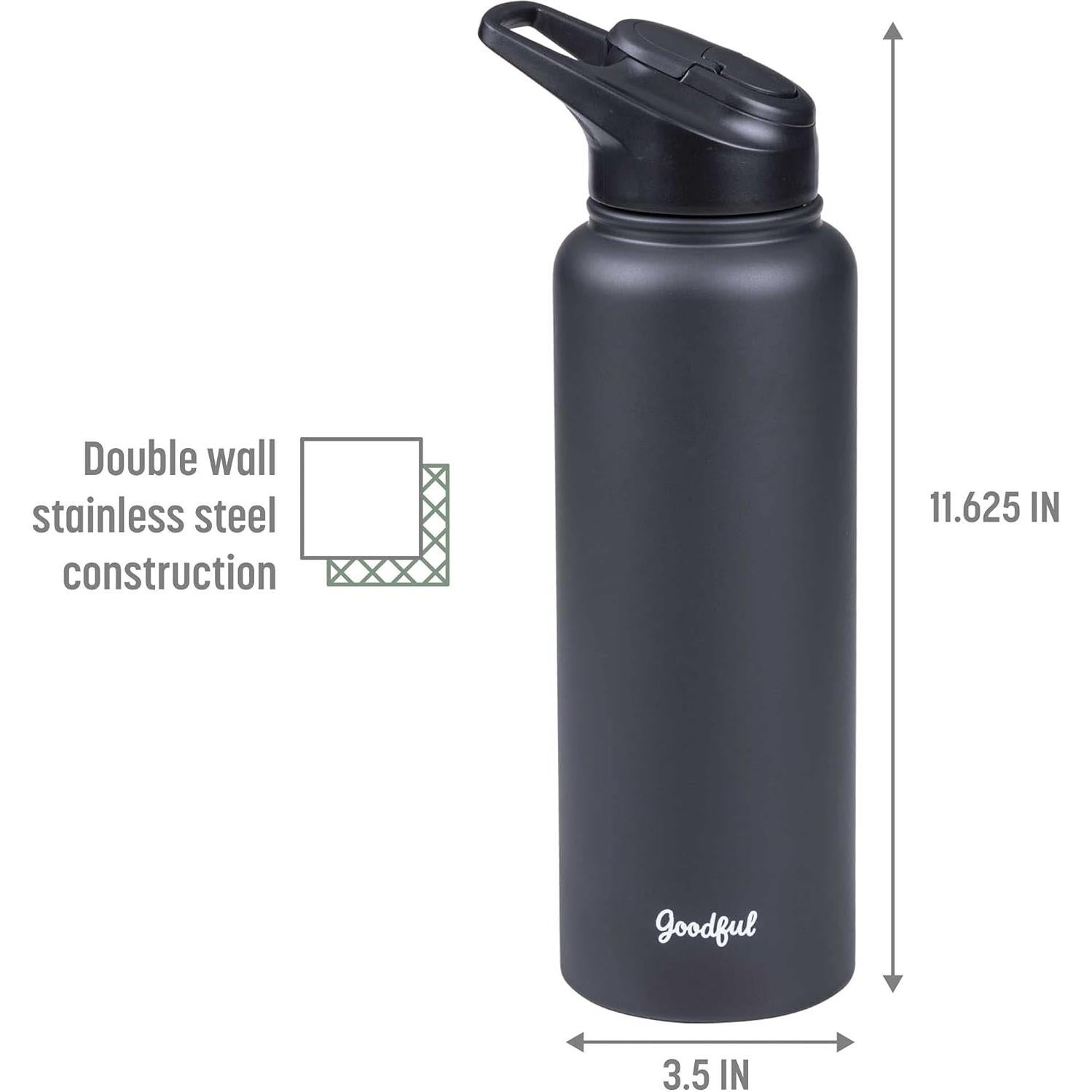 Botella de Agua Aislada Goodful 1.18L Acero Inoxidable Gris