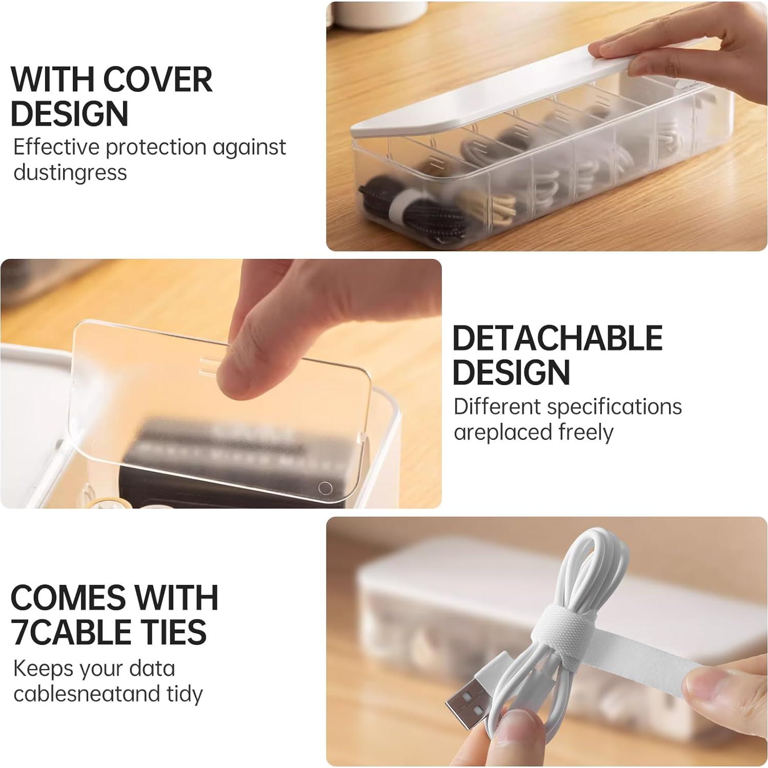 Organizador de Cables PAVSTINE con 7 Compartimentos Blanco