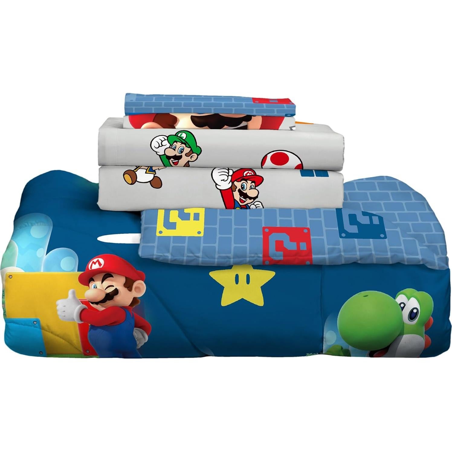 Juego de Ropa de Cama Franco Super Mario 7 Piezas Queen