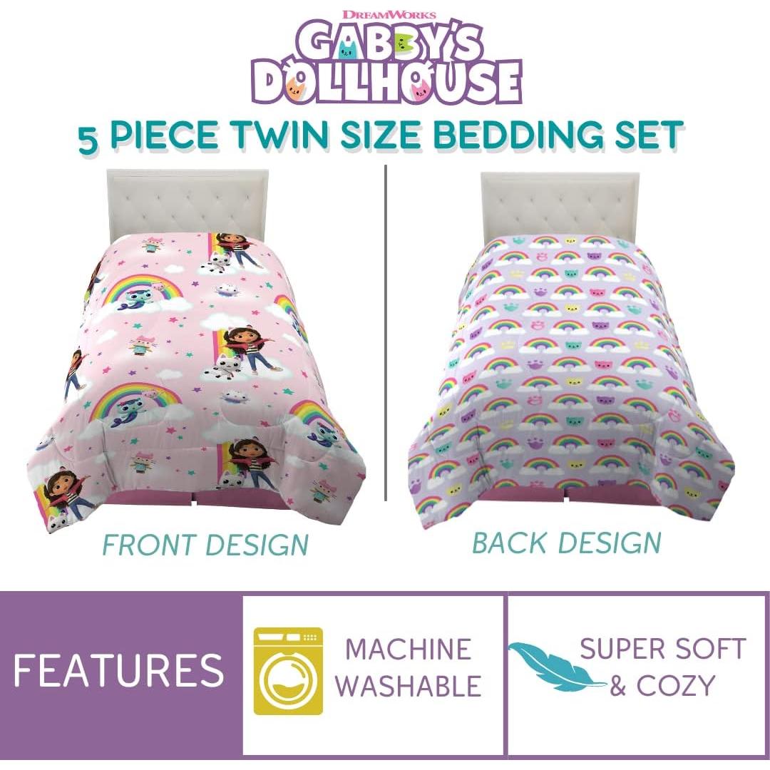 Juego de Ropa de Cama Franco Gabby's Dollhouse 5 Piezas