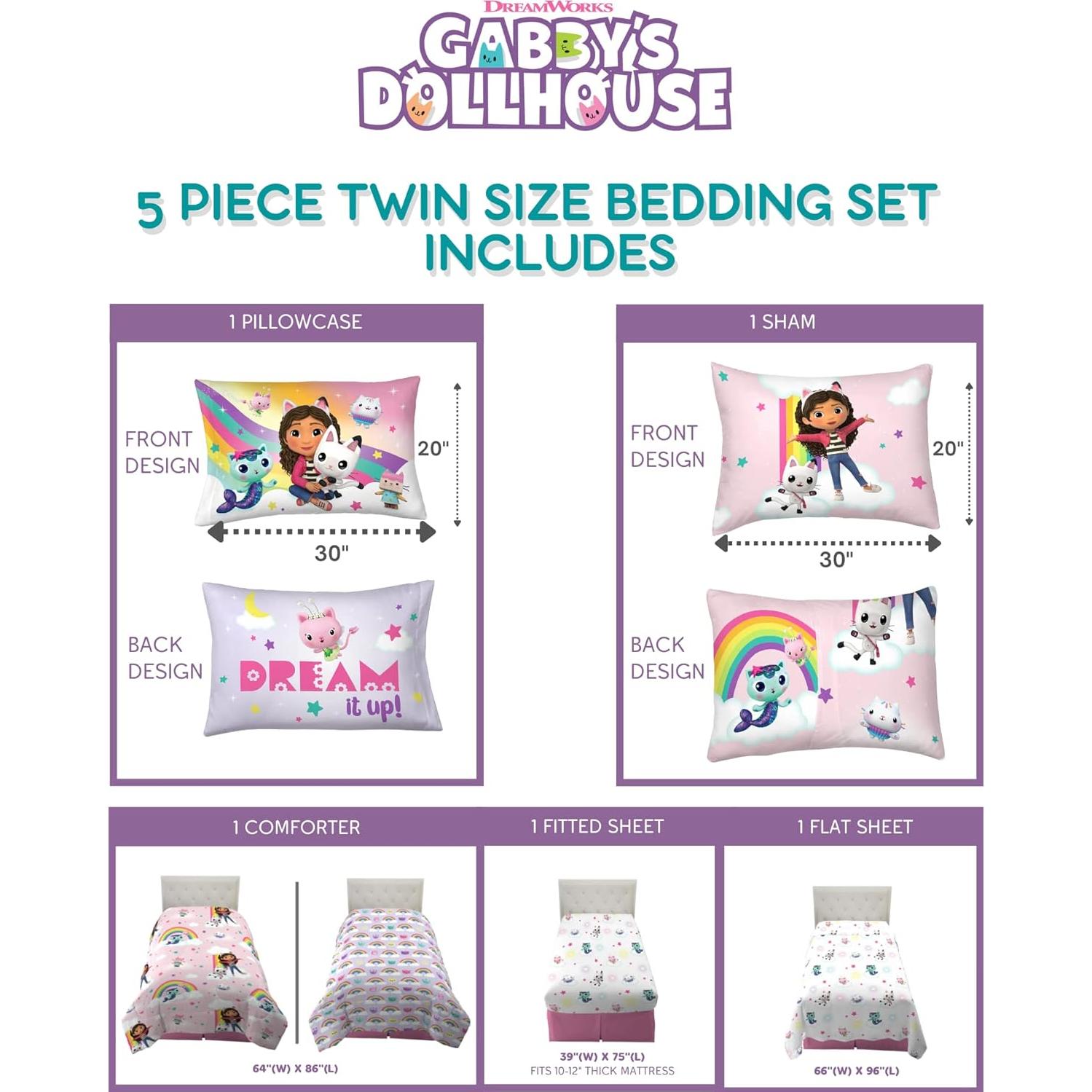 Juego de Ropa de Cama Franco Gabby's Dollhouse 5 Piezas