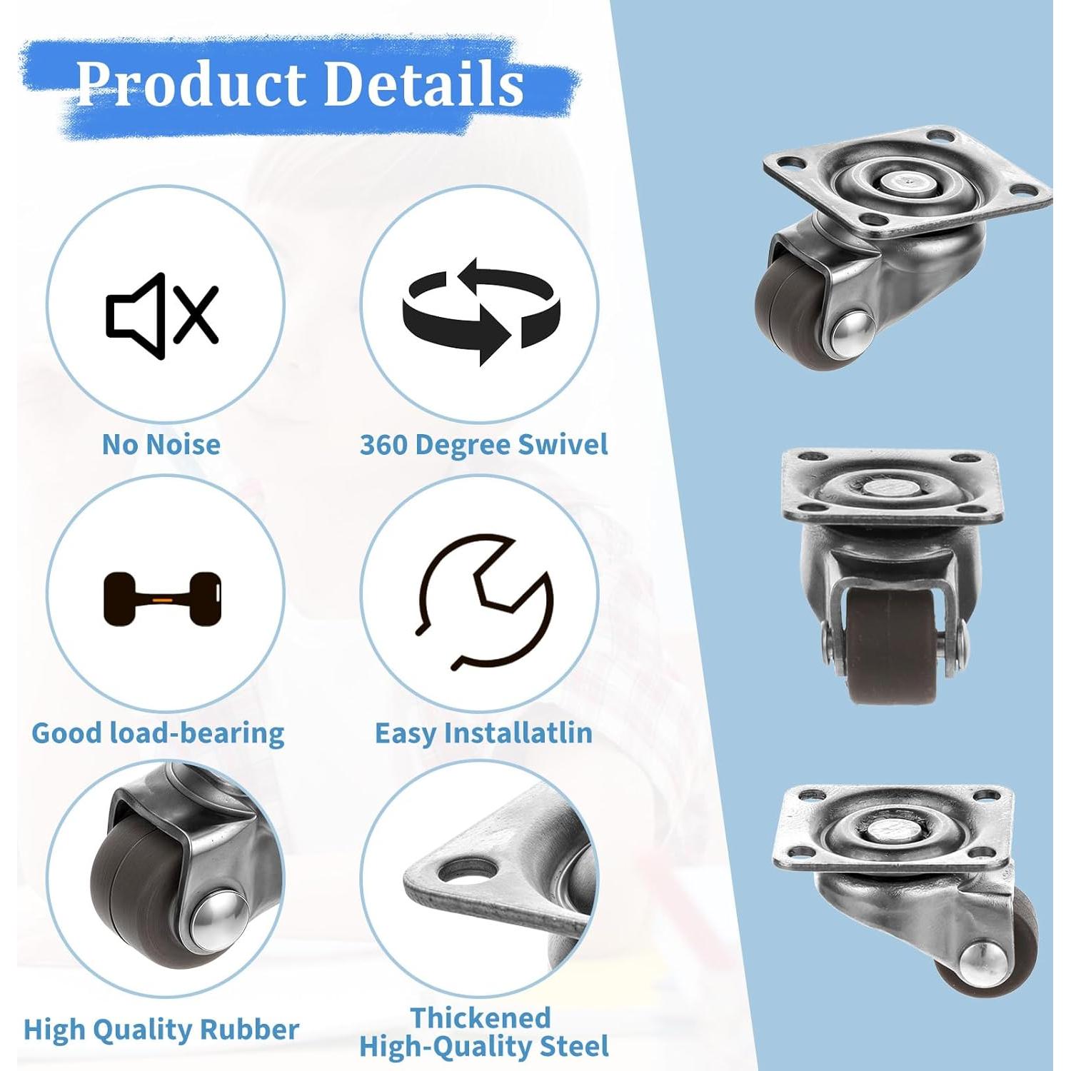 Juego de 8 Ruedas Giratorias 1.27cm Hariendny para Muebles