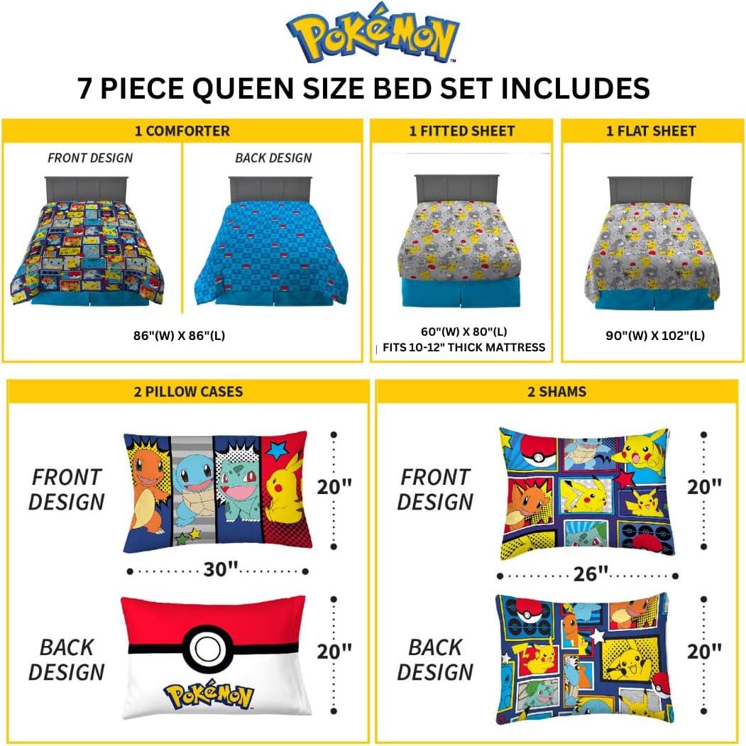 Juego de Cama Pokémon Franco 7 Piezas Tamaño Queen