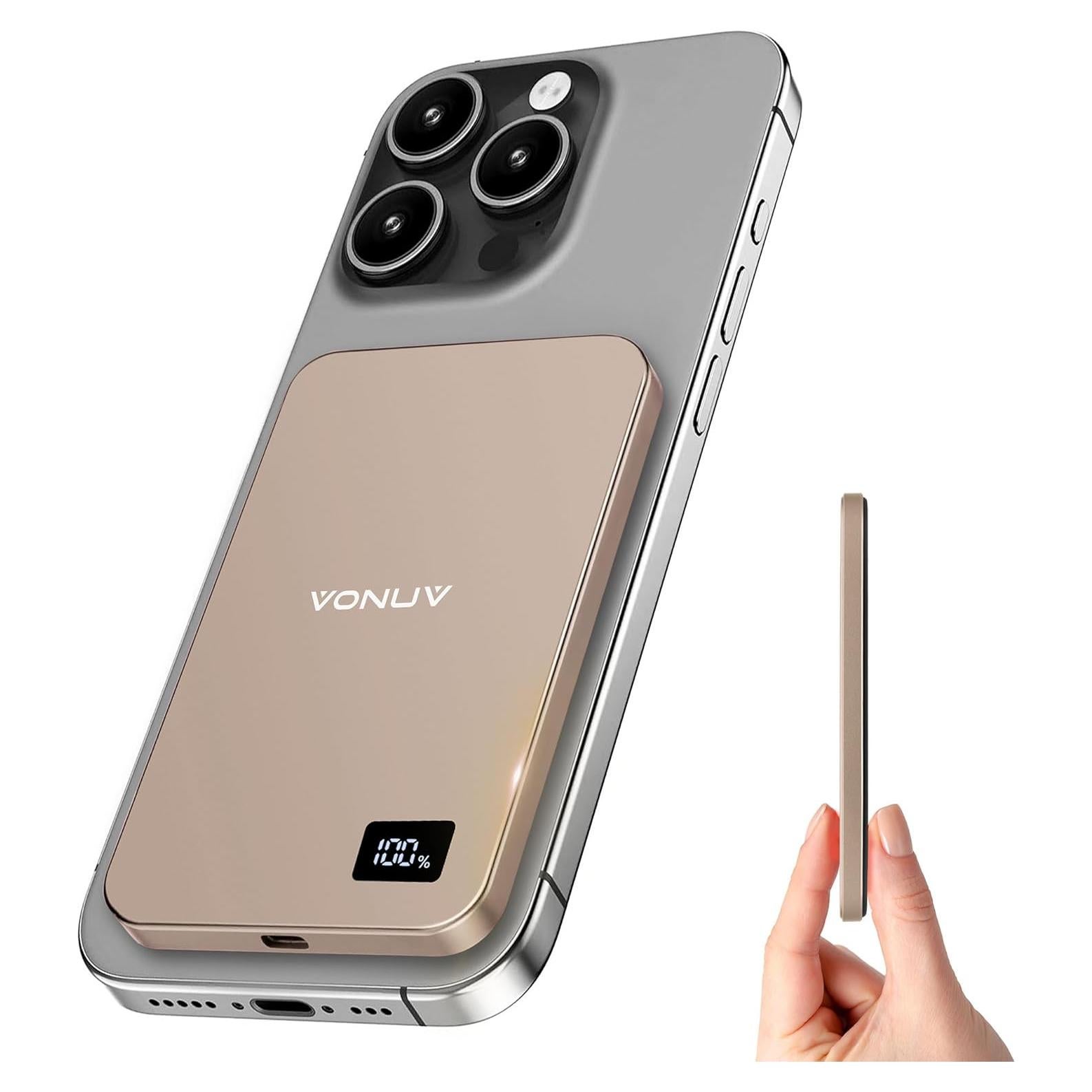 Cargador Portátil Inalámbrico Magnético VONUV 5000mAh Oro