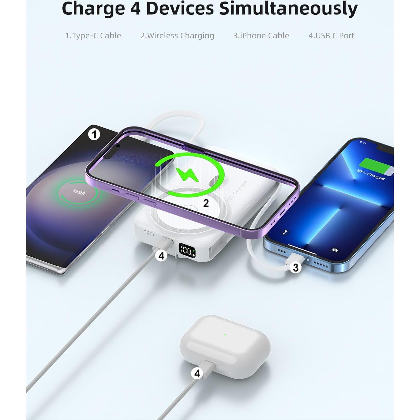 Banco de Poder Magnético 10000mAh Inalámbrico con Soporte