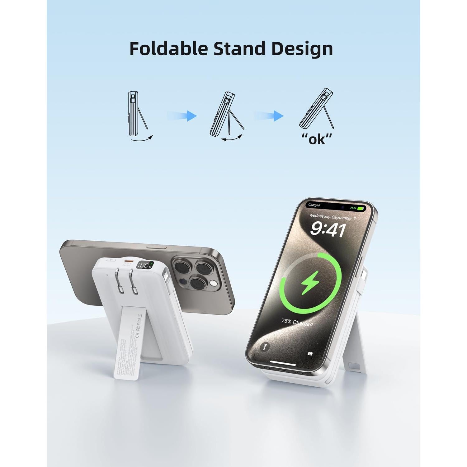 Banco de Poder Magnético 10000mAh Inalámbrico con Soporte