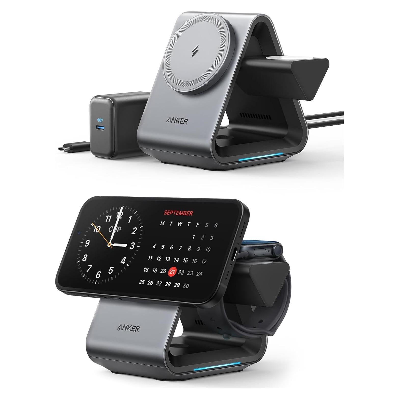 Soporte de Carga 3-en-1 Anker MagSafe 15W para iPhone y Apple Watch