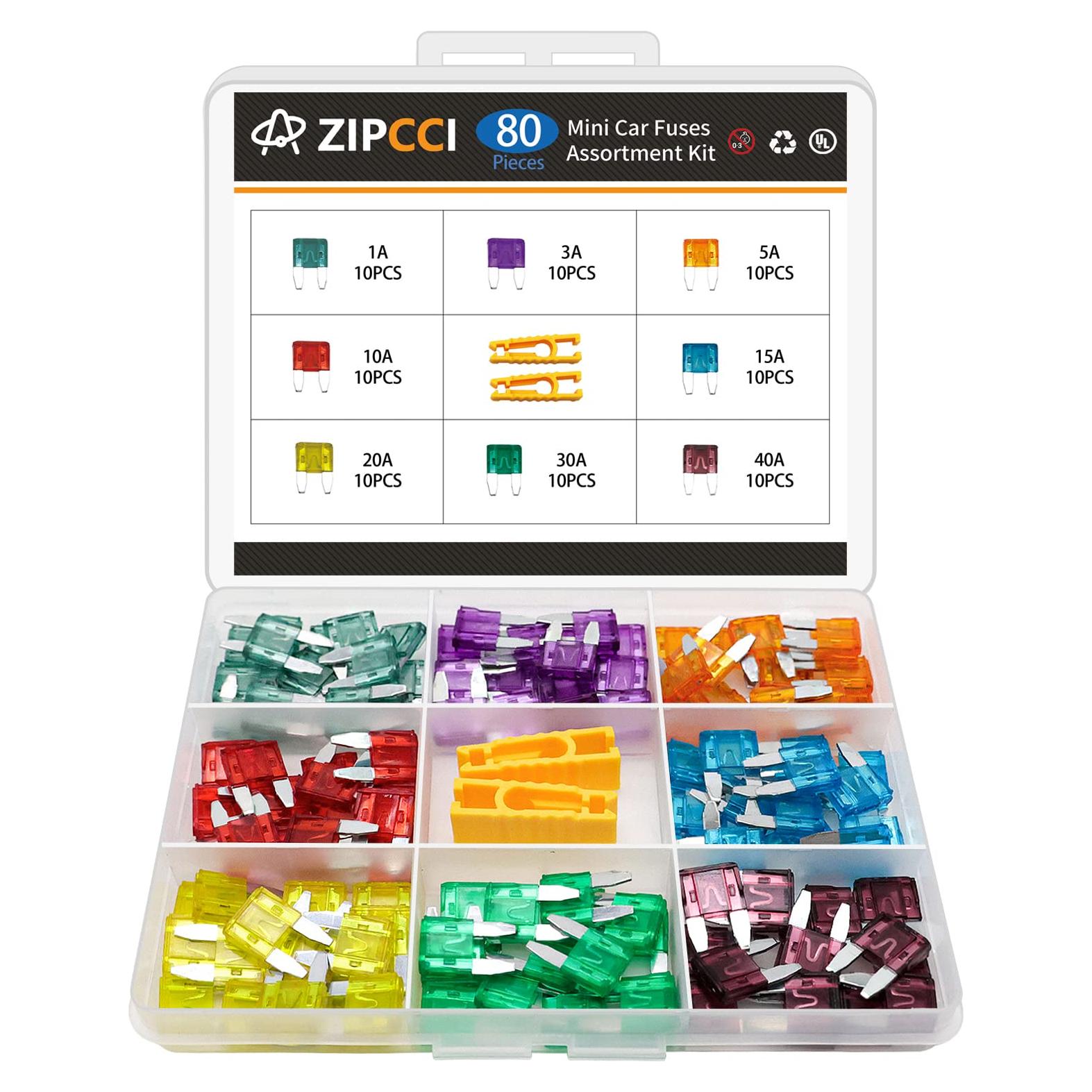 Kit de 80 Fusibles Mini Automotrices ZIPCCI 1A-40A