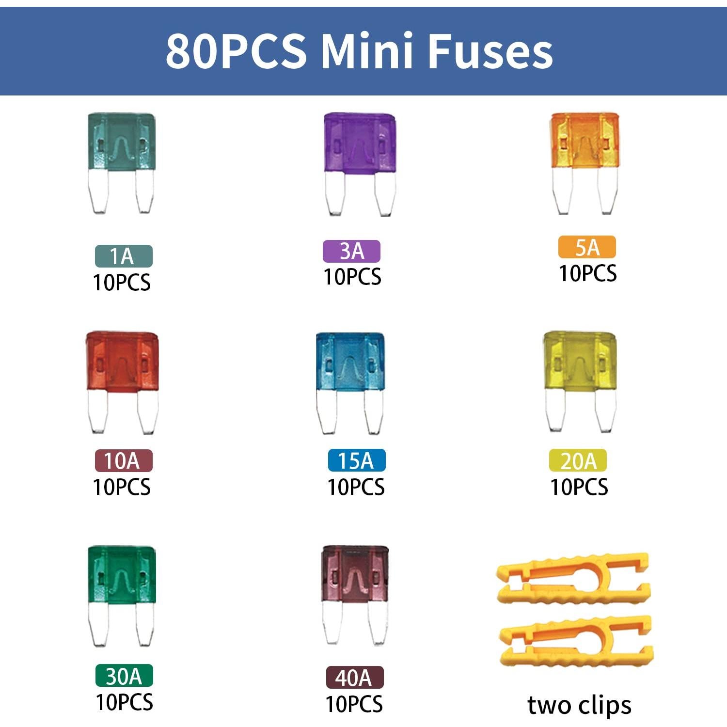 Kit de 80 Fusibles Mini Automotrices ZIPCCI 1A-40A