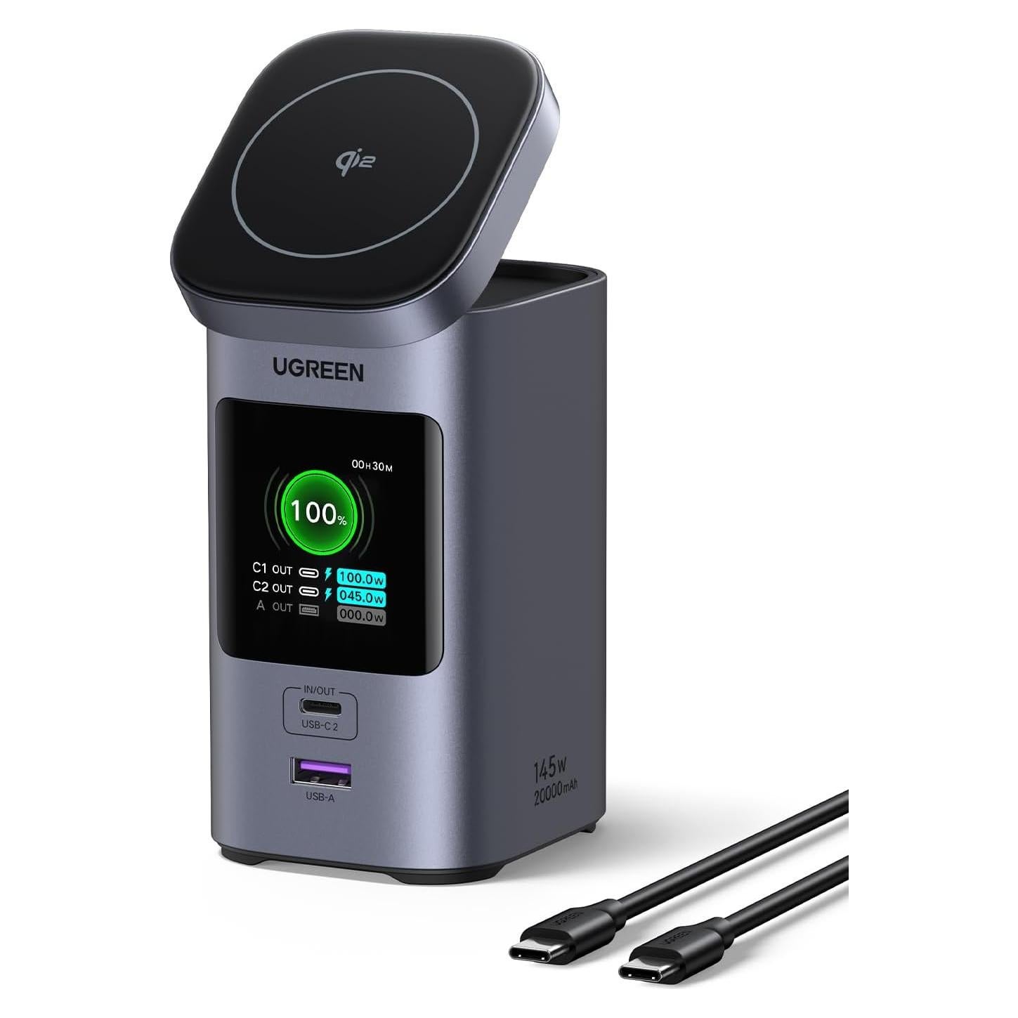 Power Bank UGREEN 20000mAh 145W Carga Rápida Inalámbrica Qi2