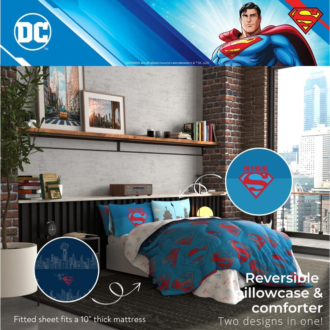 Conjunto Ropa de Cama Superman Franco 7 Piezas Microfibra