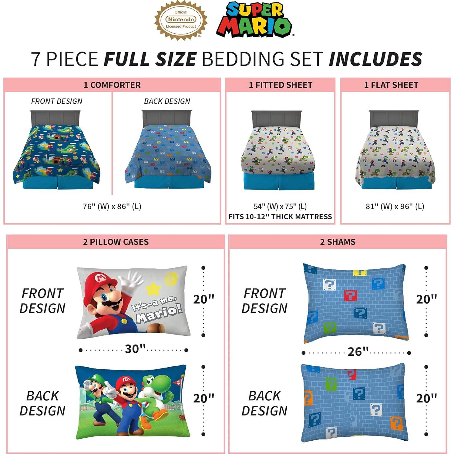 Juego de Ropa de Cama Franco 7 Piezas Super Mario