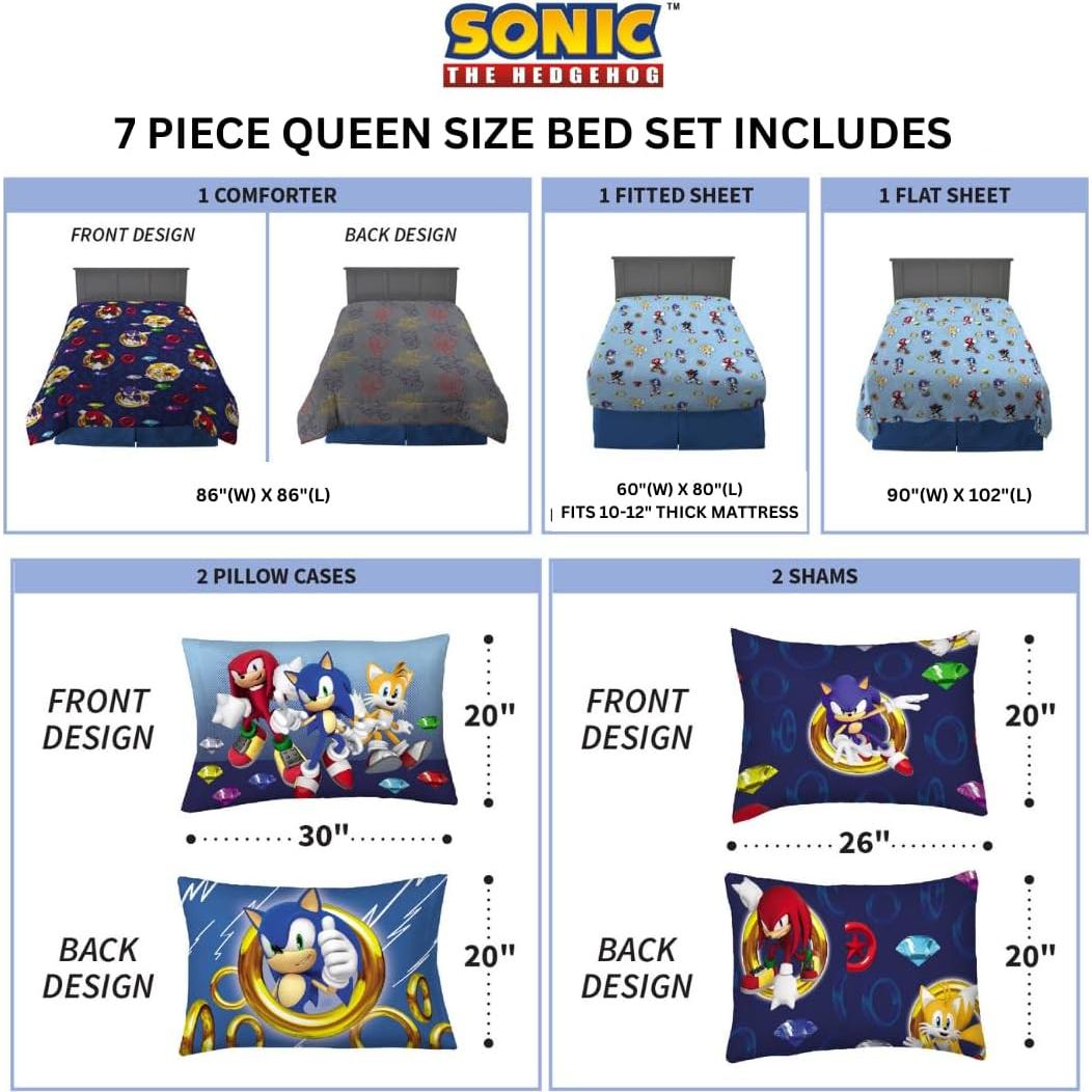 Juego de Ropa de Cama Sonic The Hedgehog 7 Piezas Queen