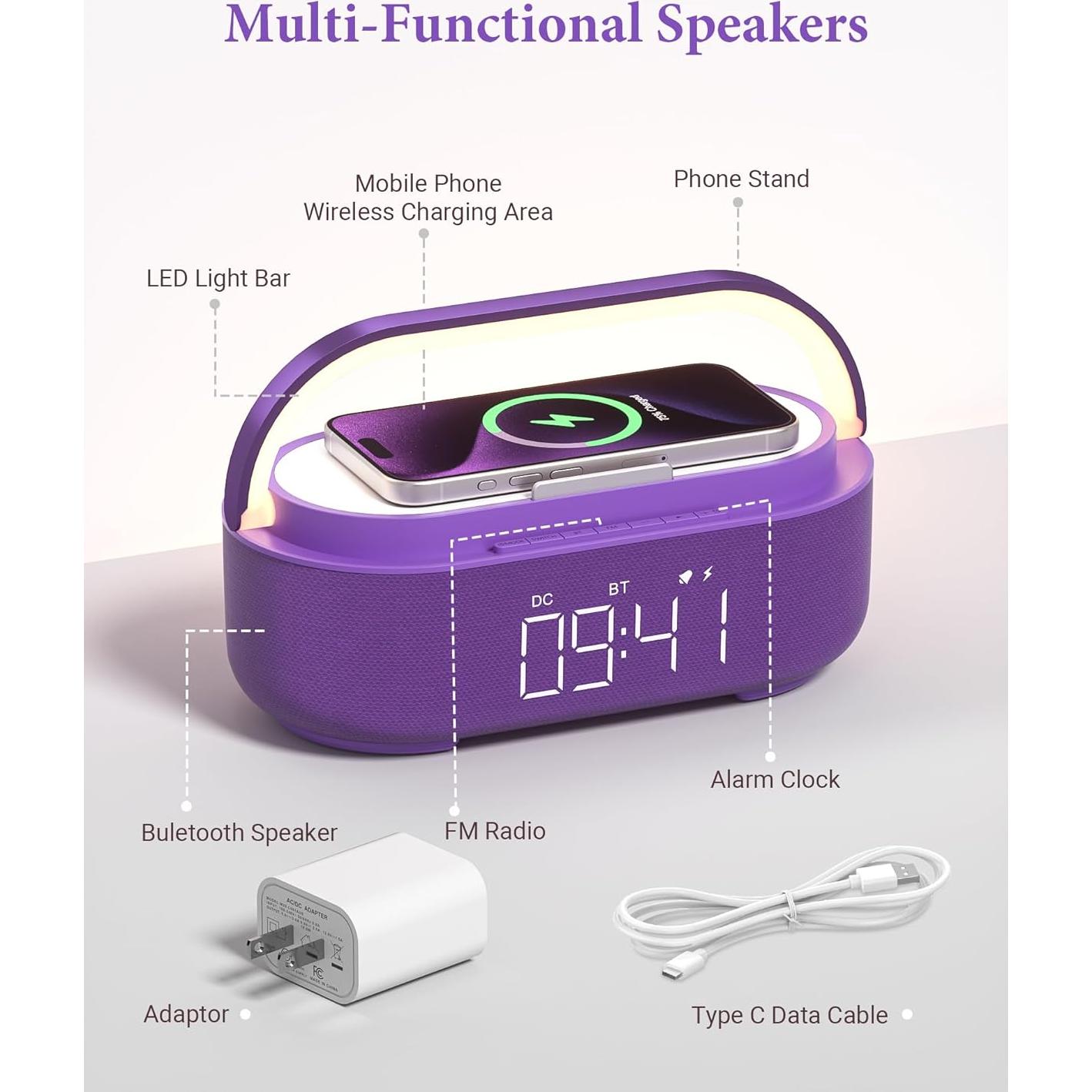 Altavoz Bluetooth Reloj Despertador COLSUR S29 6-en-1 Carga Inalámbrica