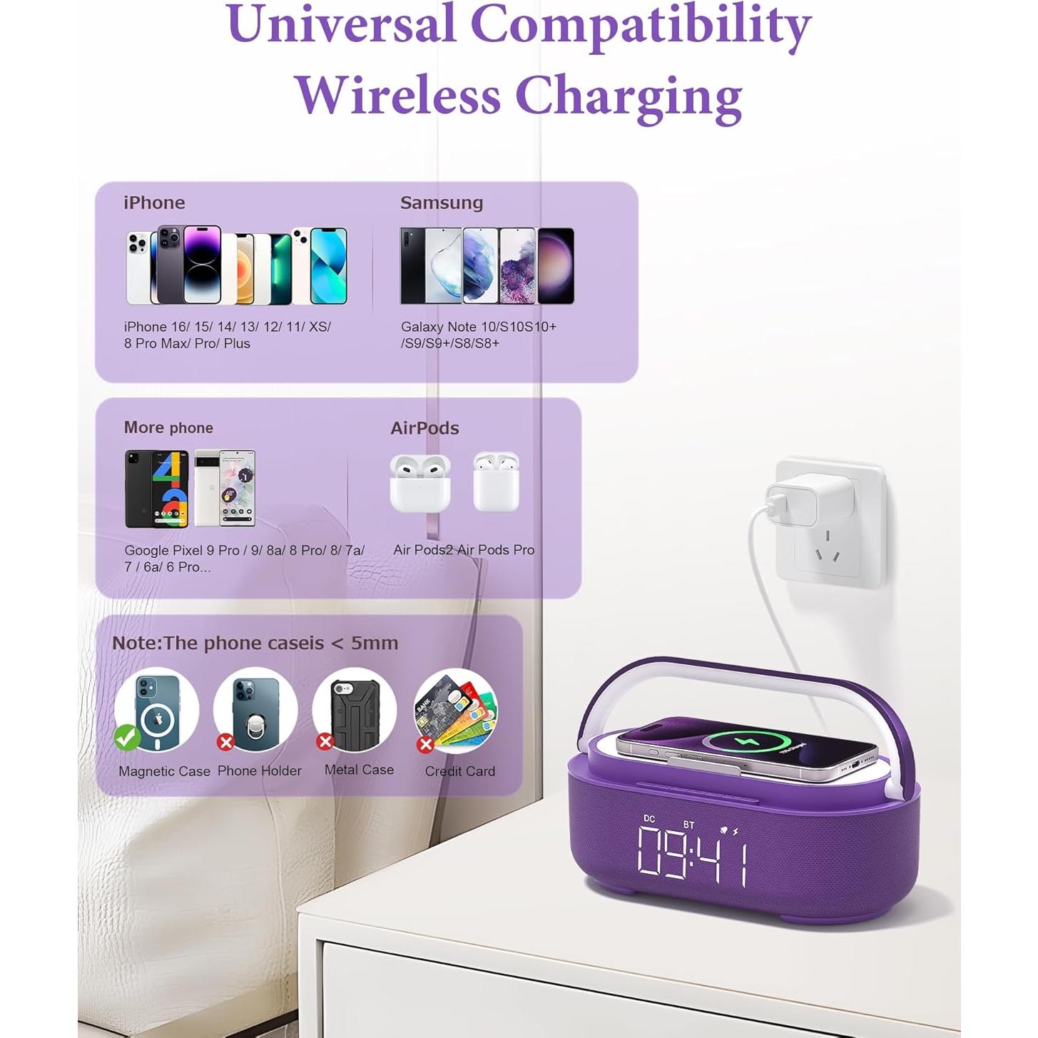 Altavoz Bluetooth Reloj Despertador COLSUR S29 6-en-1 Carga Inalámbrica