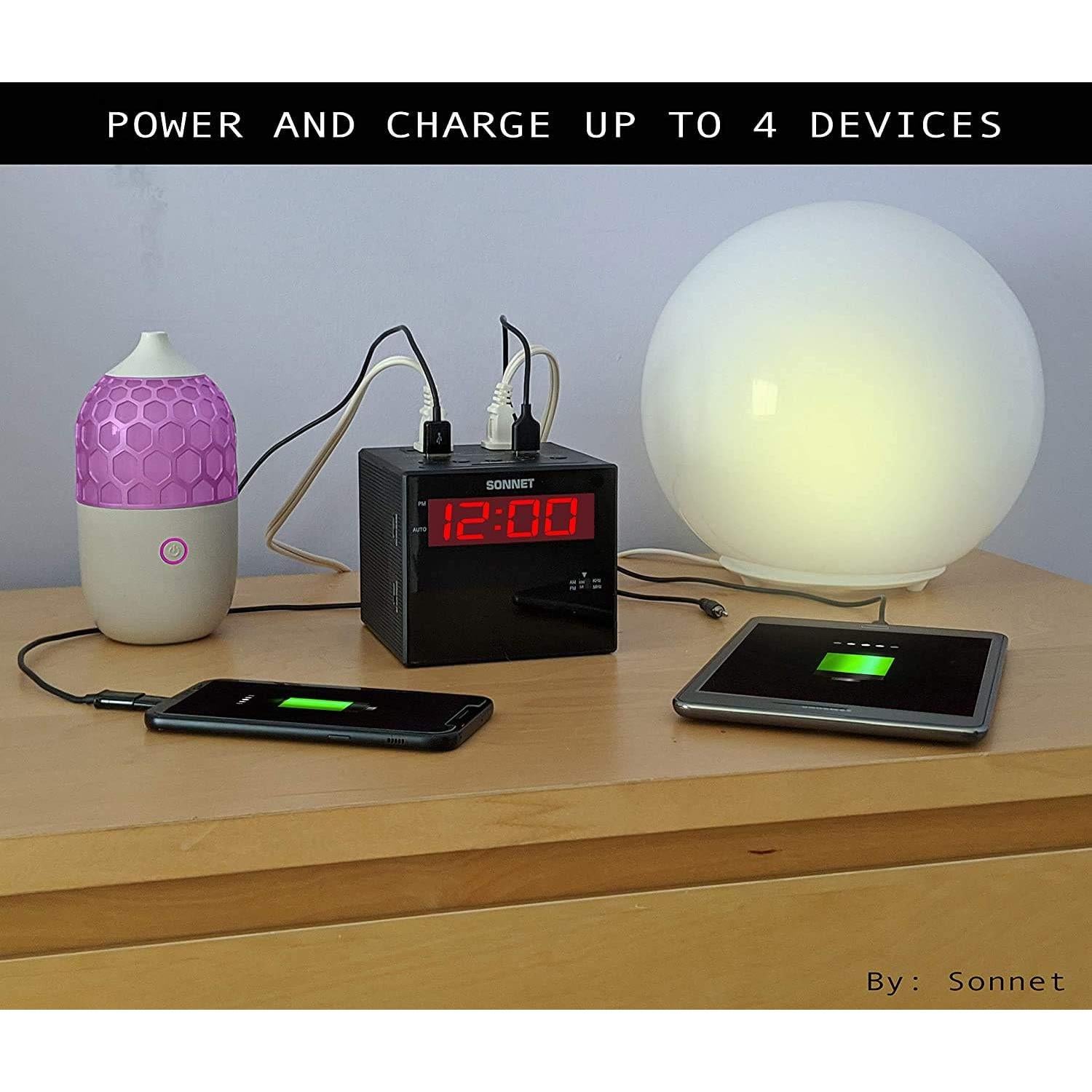 Reloj Despertador Digital Sonnet con Estación de Carga USB