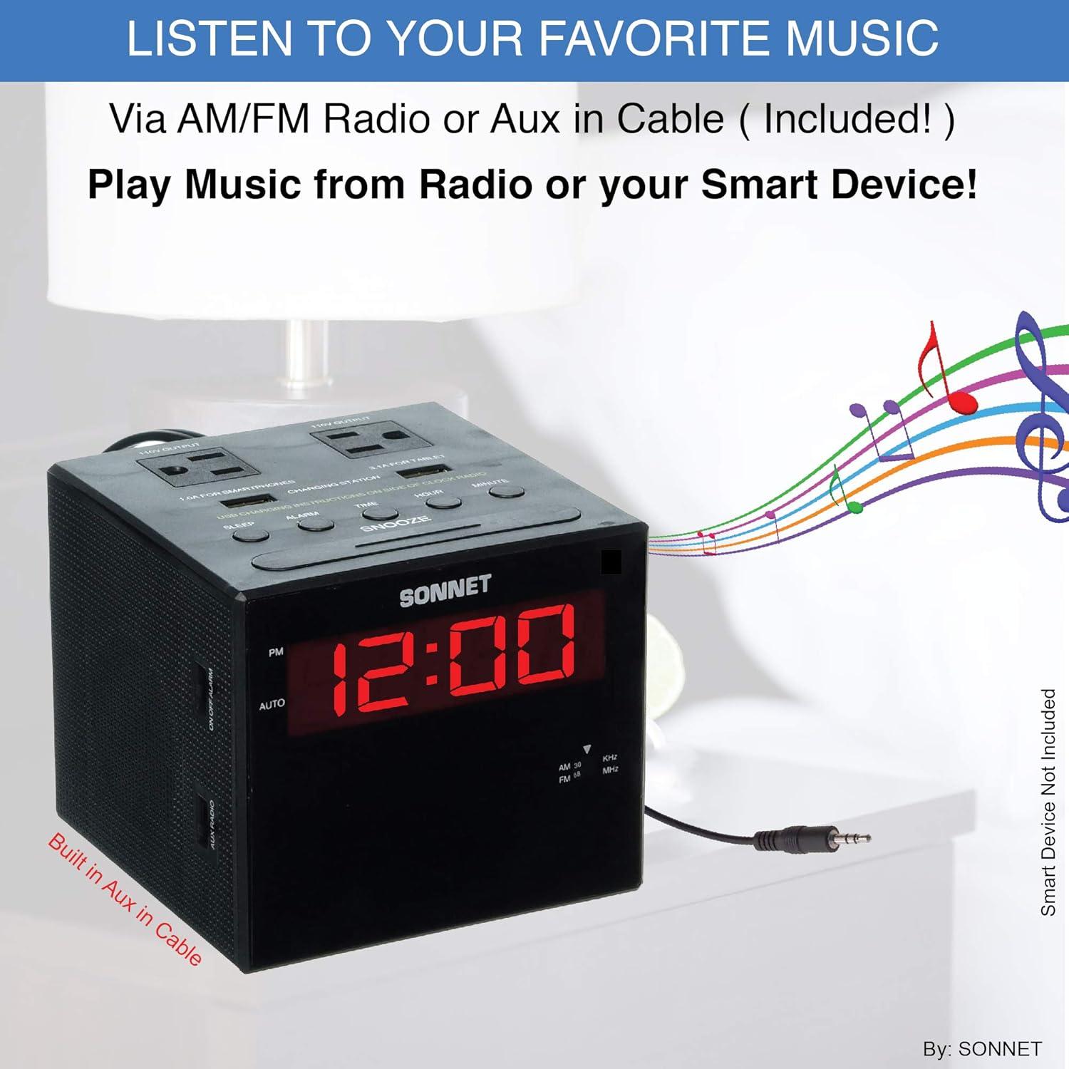 Reloj Despertador Digital Sonnet con Estación de Carga USB