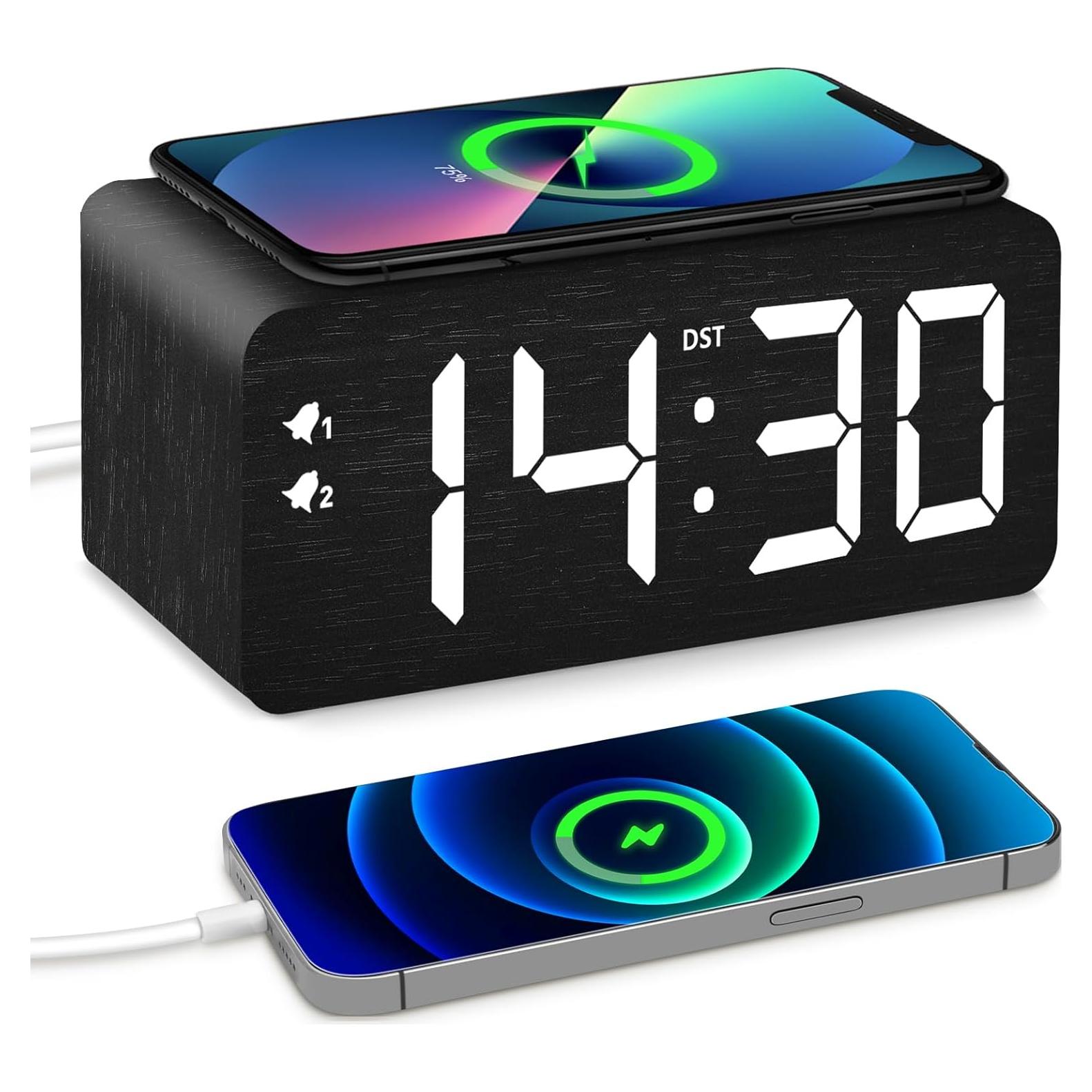 Reloj Despertador Digital URAYCO de Madera con Cargador 10W