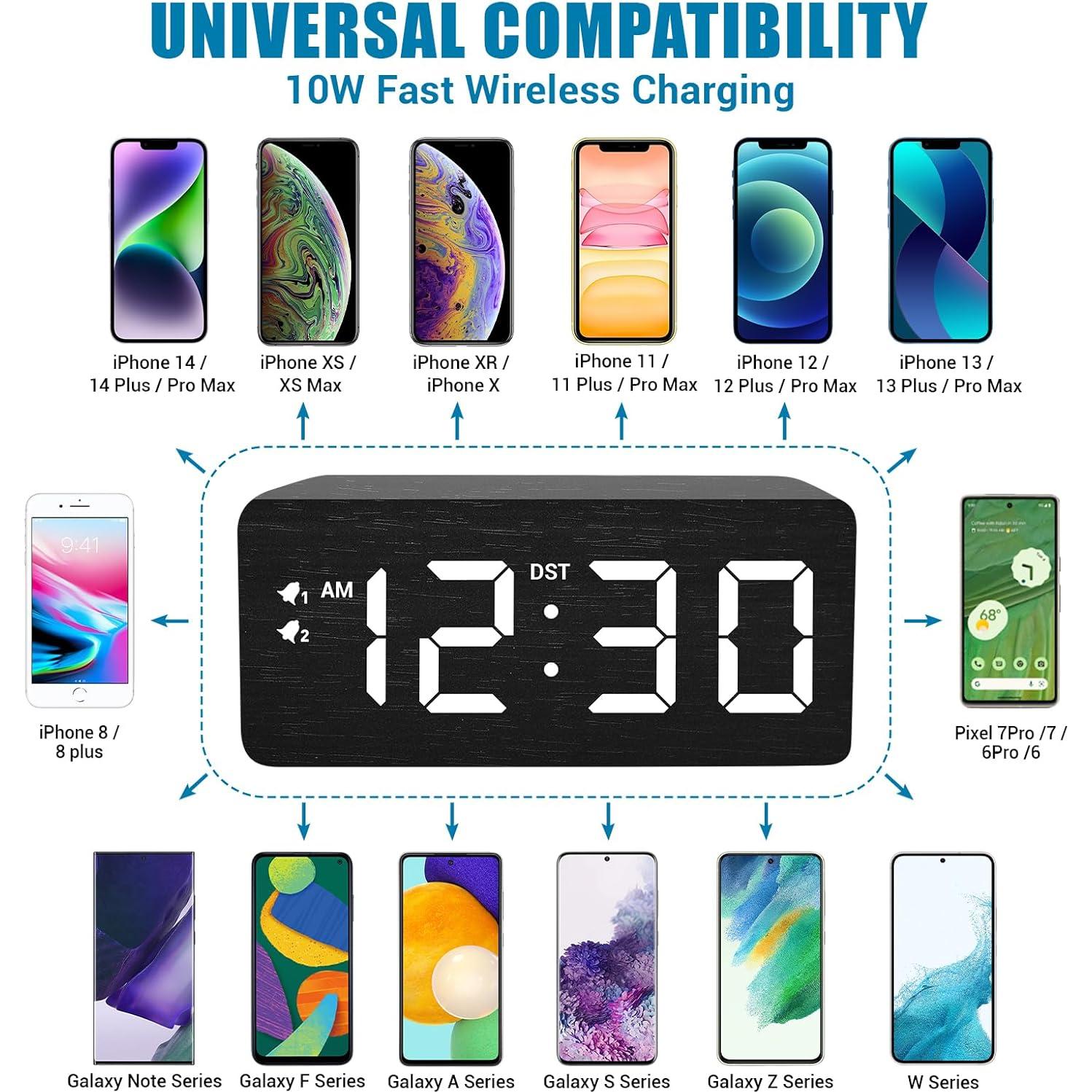 Reloj Despertador Digital URAYCO de Madera con Cargador 10W