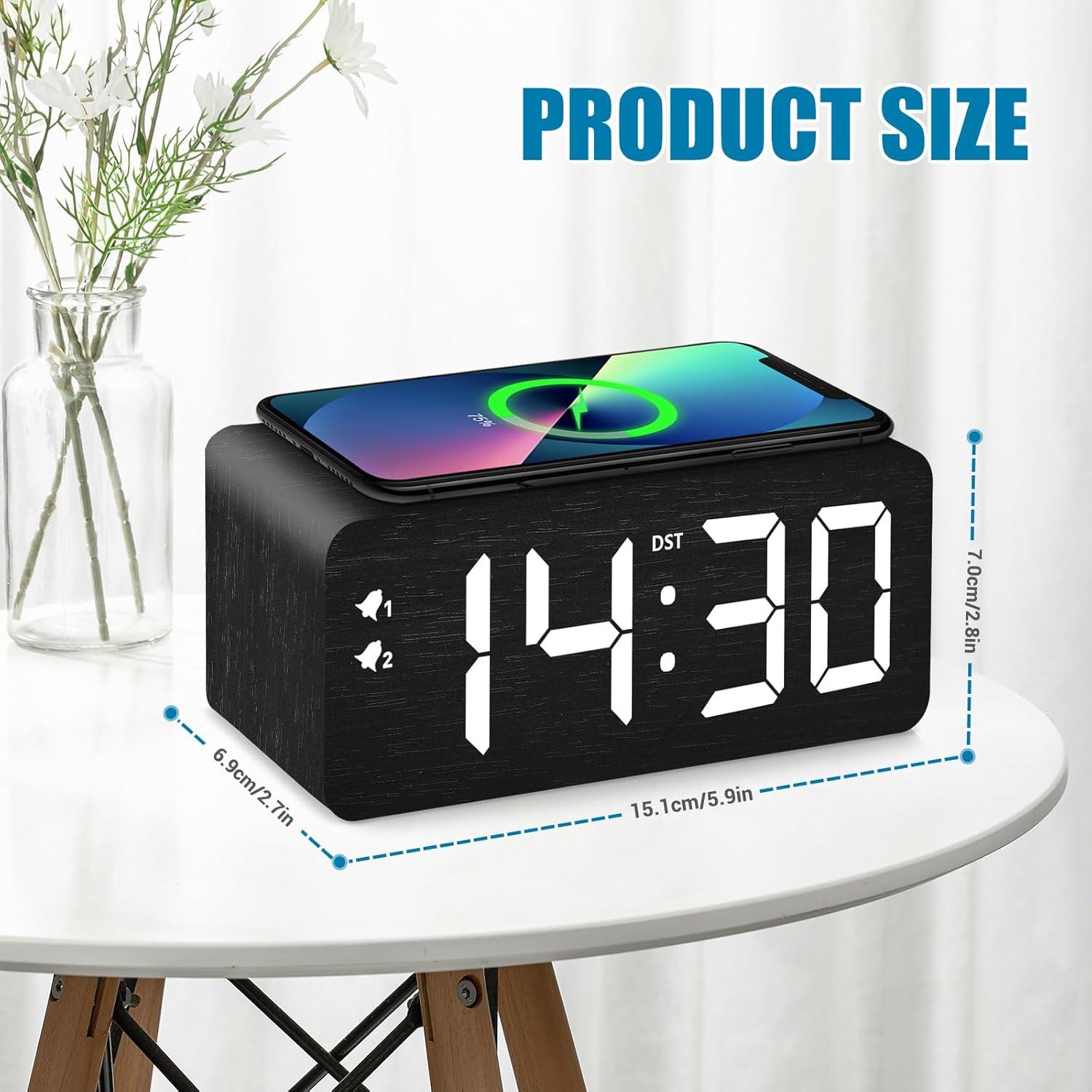 Reloj Despertador Digital URAYCO de Madera con Cargador 10W