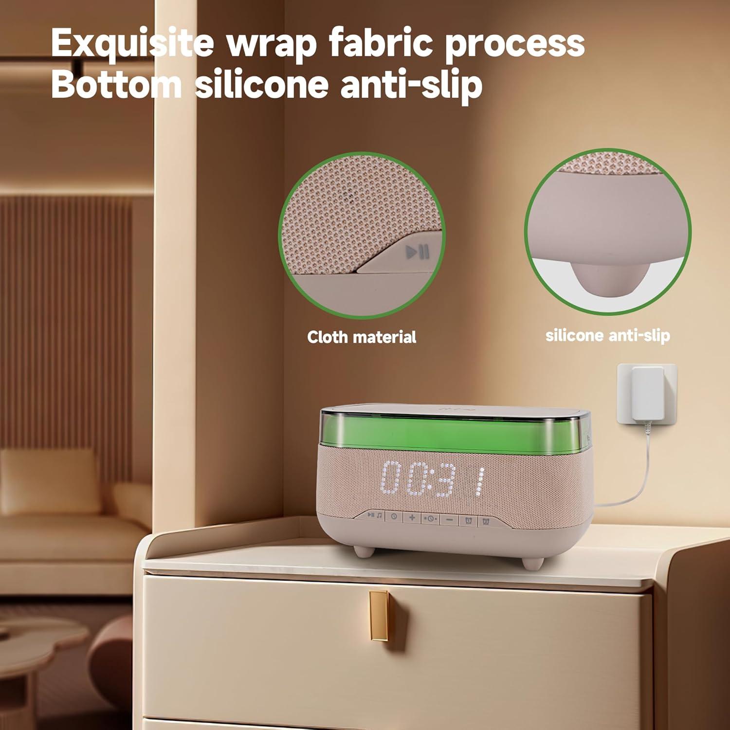 Bluetooth Speaker Alarm Clock with Night Light,6 in 1 Wireless Charging Station for iPhone 15/Samsung Series,Clock for Bedroom Adjustable 3 Levels Digital Brightness Touch Snooze Sleep Timer 12/24H